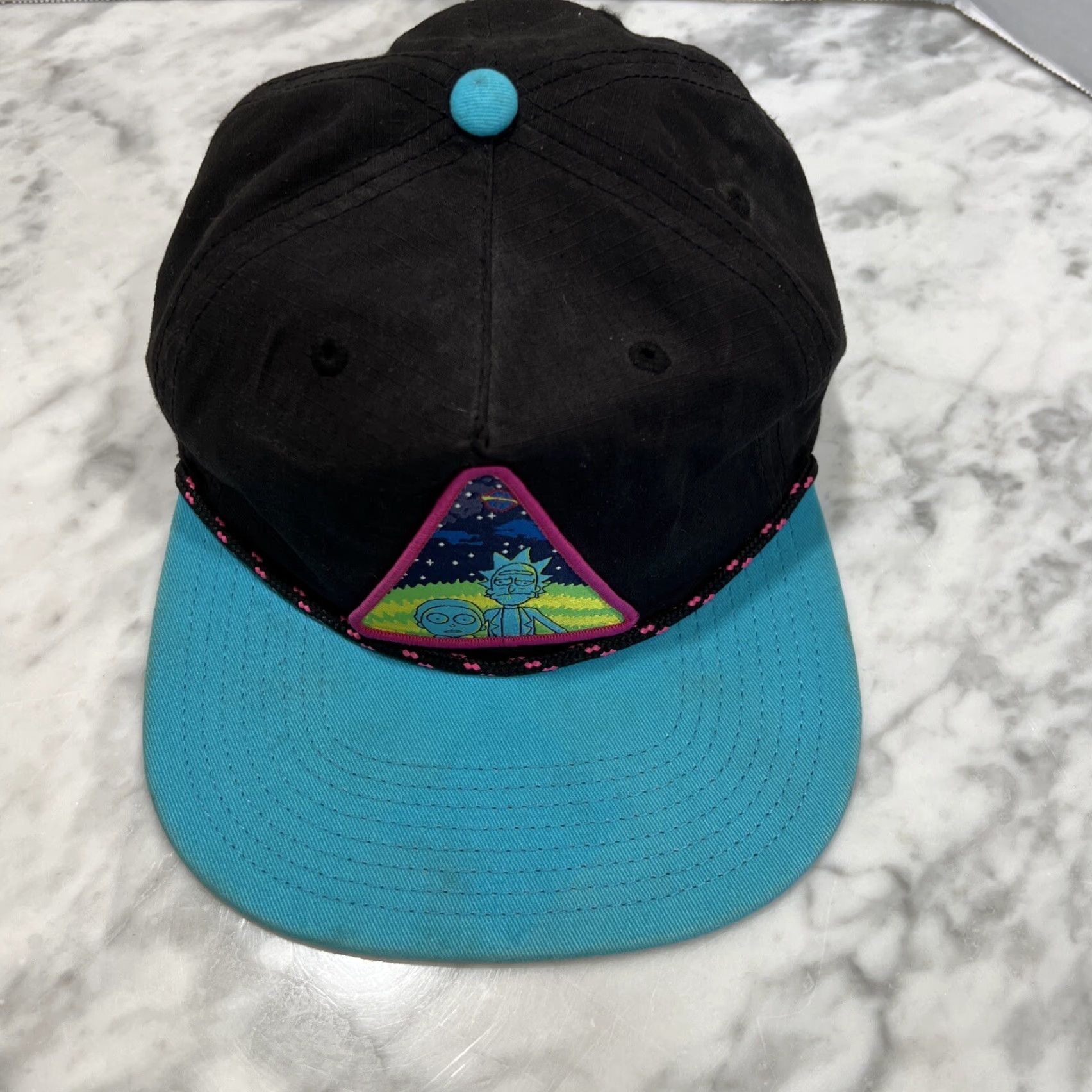 Vintage VINTAGE Rick & Morty Snapback Baseball Hat Unisex Adults One Size Black Aqua Character Patch Size ONE SIZE - 7 Thumbnail