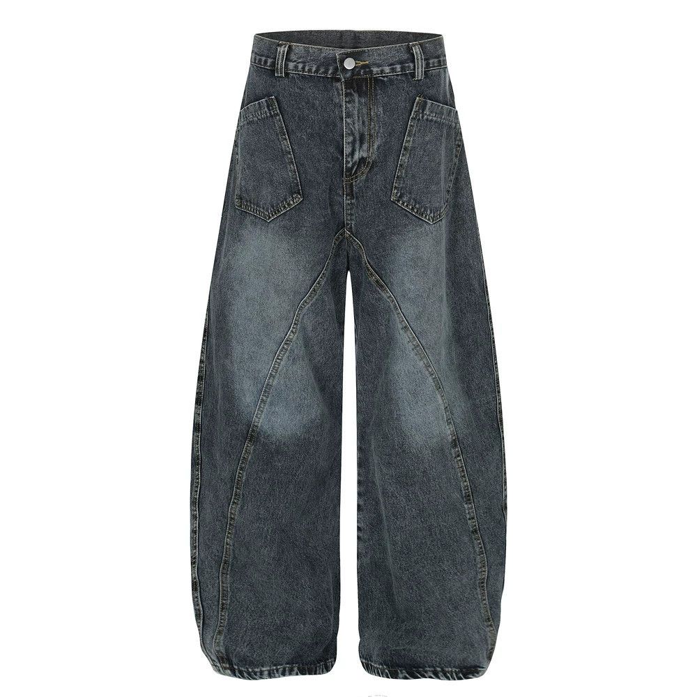 Distressed washed punk vintage loose scimitar jeans