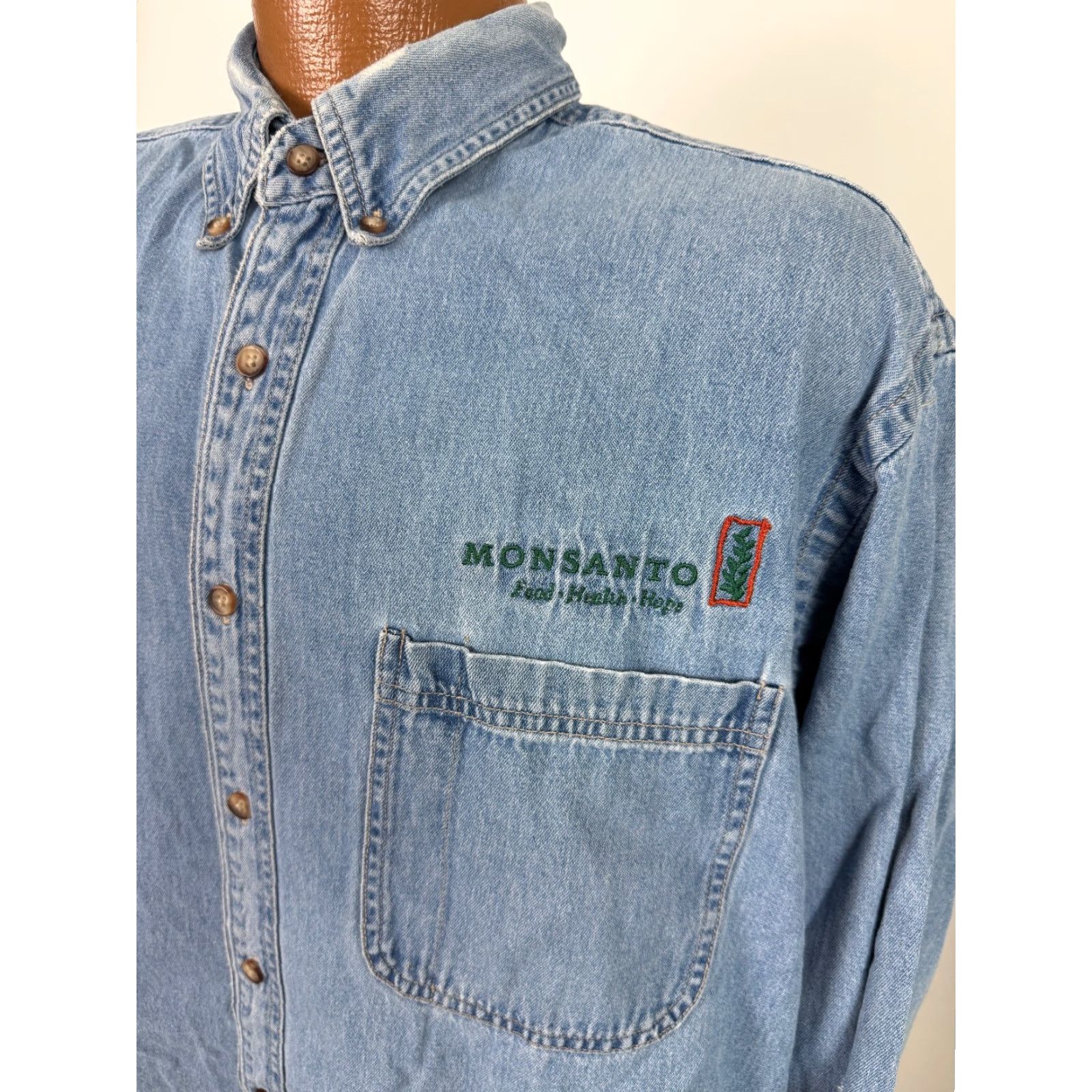 Hope VINTAGE Swingster Denim Shirt Men L Blue Cotton Heavyweight Pockets 90s Outdoor Y2K Button-Down Collared Size US L / EU 52-54 / 3 - 7 Thumbnail