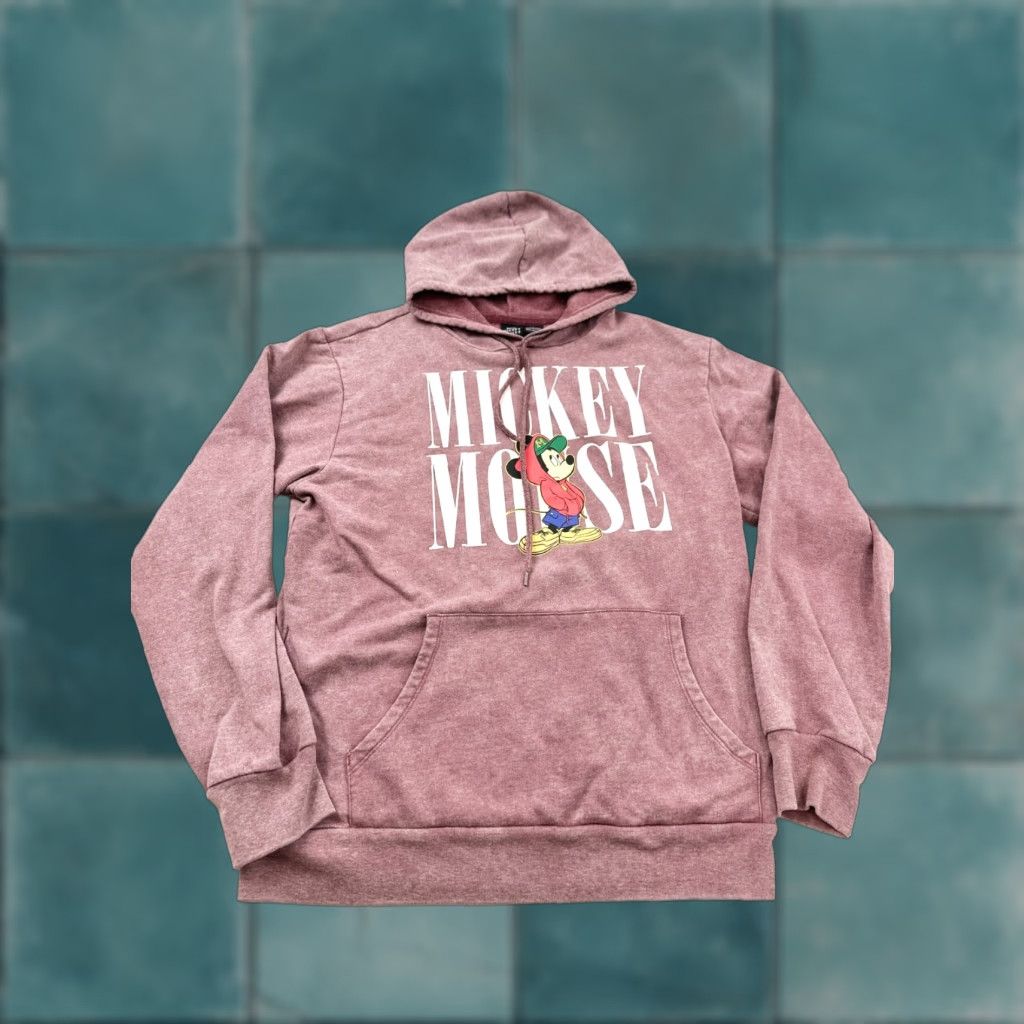 Spell Mickey Mouse Hoodie Men Medium Maroon Fleece Lined Sweatshirt Pullover Size US M / EU 48-50 / 2 - 1 Thumbnail
