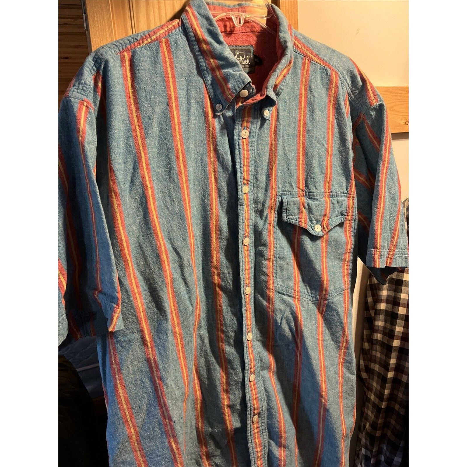 Woolrich Woolen Mills Woolrich VTG Shirt Mens XL blue Red striped button outdoors Size US XL / EU 56 / 4 - 2 Thumbnail