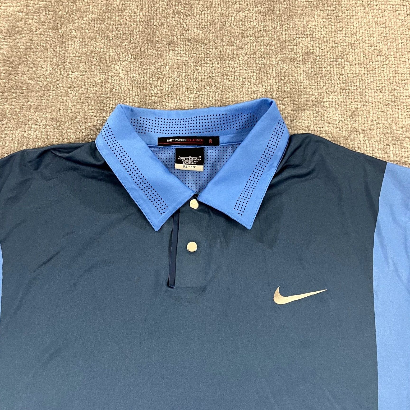 Nike Nike Tiger Woods Shirt Polo Blue Snap Collar Short Sleeve Dri-Fit Golf L Mens Size US L / EU 52-54 / 3 - 2 Thumbnail