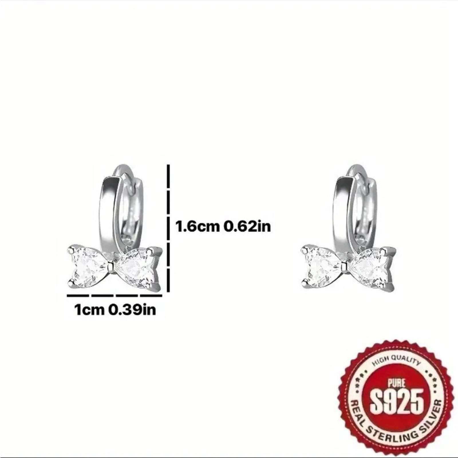 Designer S925 Silver Bow Earrings with Simulated Diamonds Size ONE SIZE - 6 Thumbnail