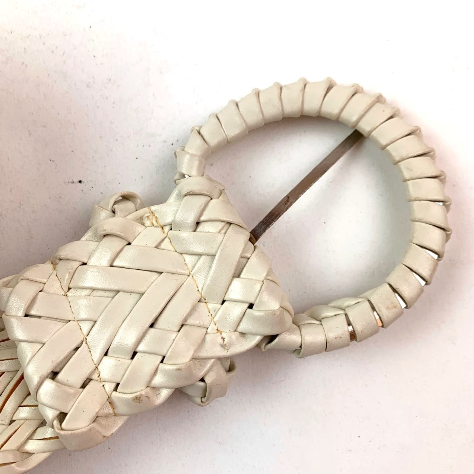 Vintage VINTAGE Womens Belt Cream 41" Faux Leather Braided/Woven 2" Wide Size ONE SIZE - 5 Thumbnail
