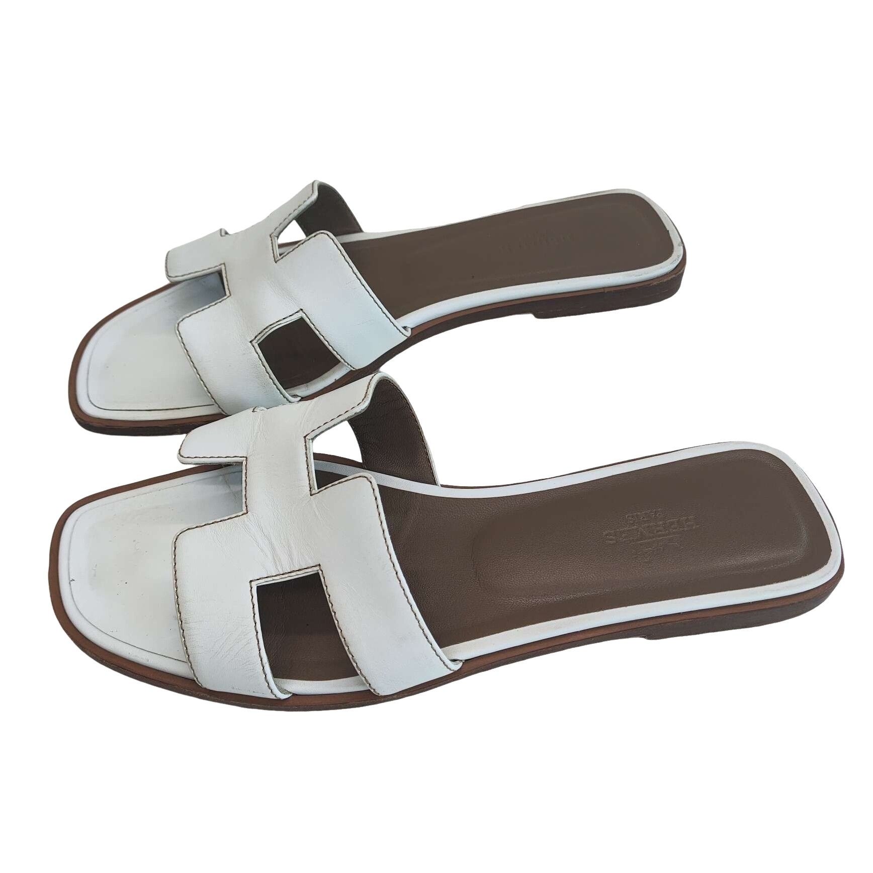 Hermes Hermès White Leather Oran Sandals Size 38 Size US 8 / IT 38 - 1 Thumbnail