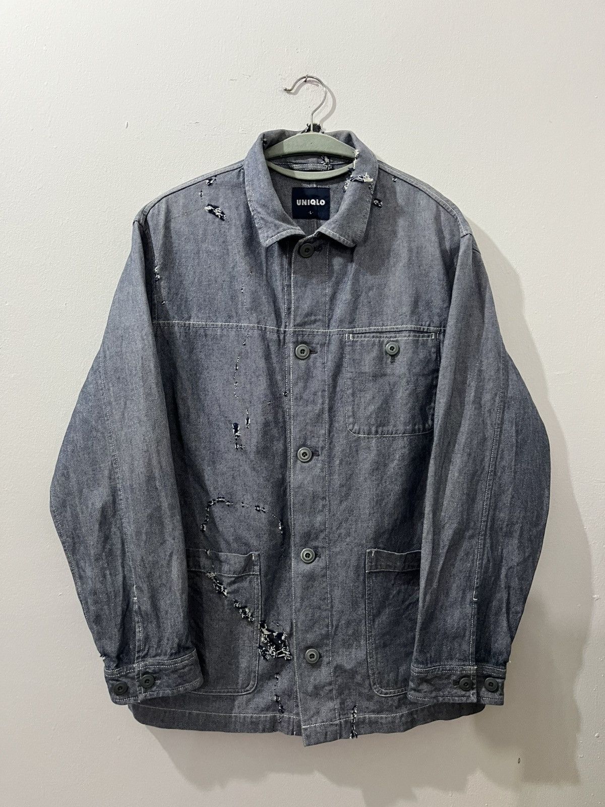 Japanese Brand 💥2000s Y2K Uniqlo Ripped Distressed Trashed Chore Jackets Size US L / EU 52-54 / 3 - 1 Thumbnail