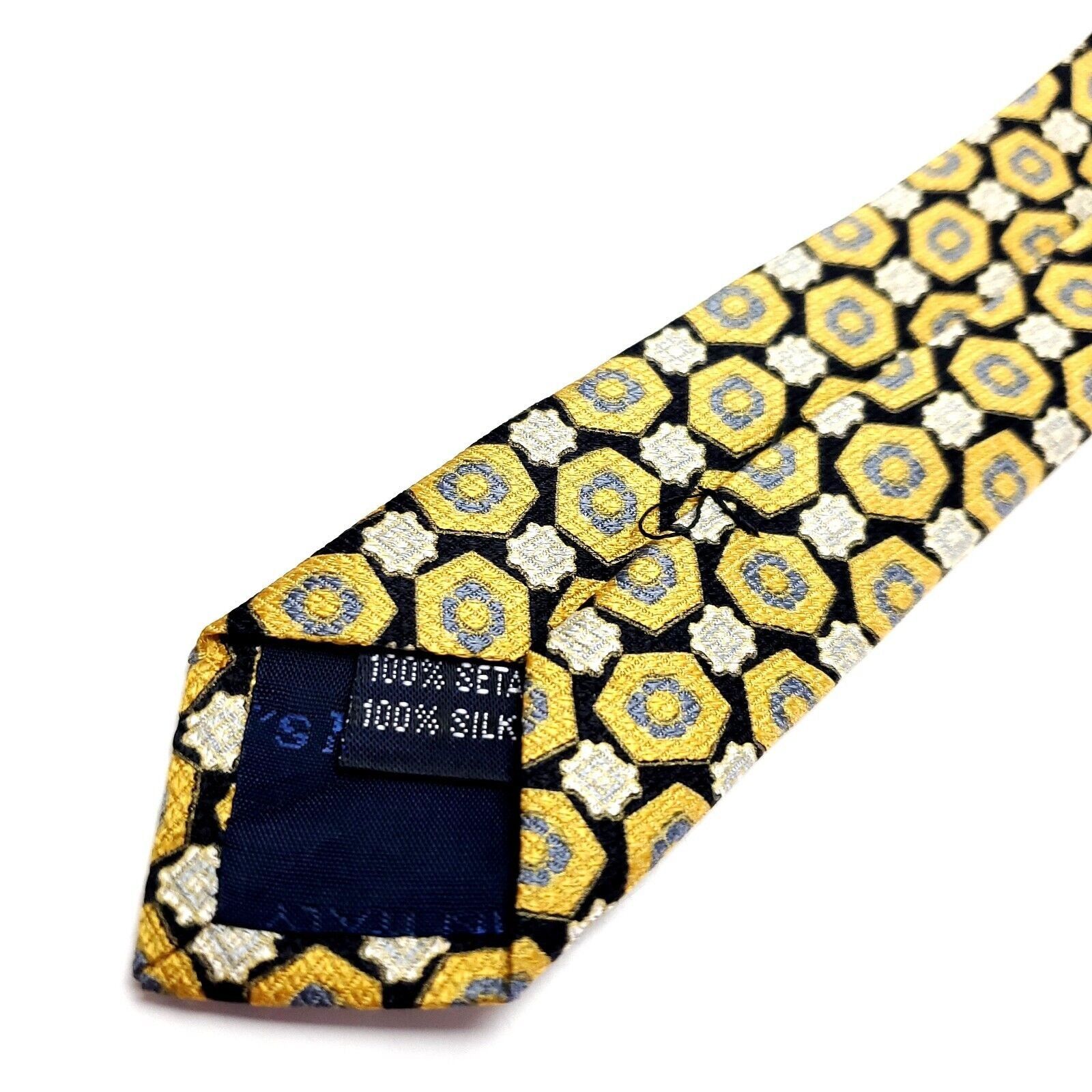 Designer Today's Man Yellow Silk Tie Woven Geometric Size ONE SIZE - 6 Thumbnail