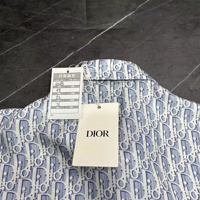 Dior Dior White Blue Logo Silk Short Sleeve Shirt-2505 Size US M / EU 48-50 / 2 - 6 Thumbnail