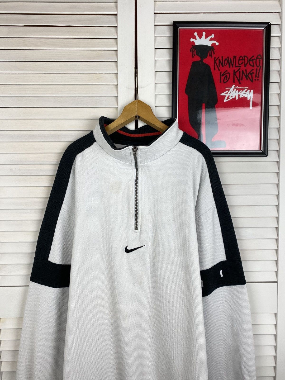 Nike Vintage 90s Nike Zip Up 1/4 Sweater Knit Central Swoosh Y2k Size US L / EU 52-54 / 3 - 2 Thumbnail