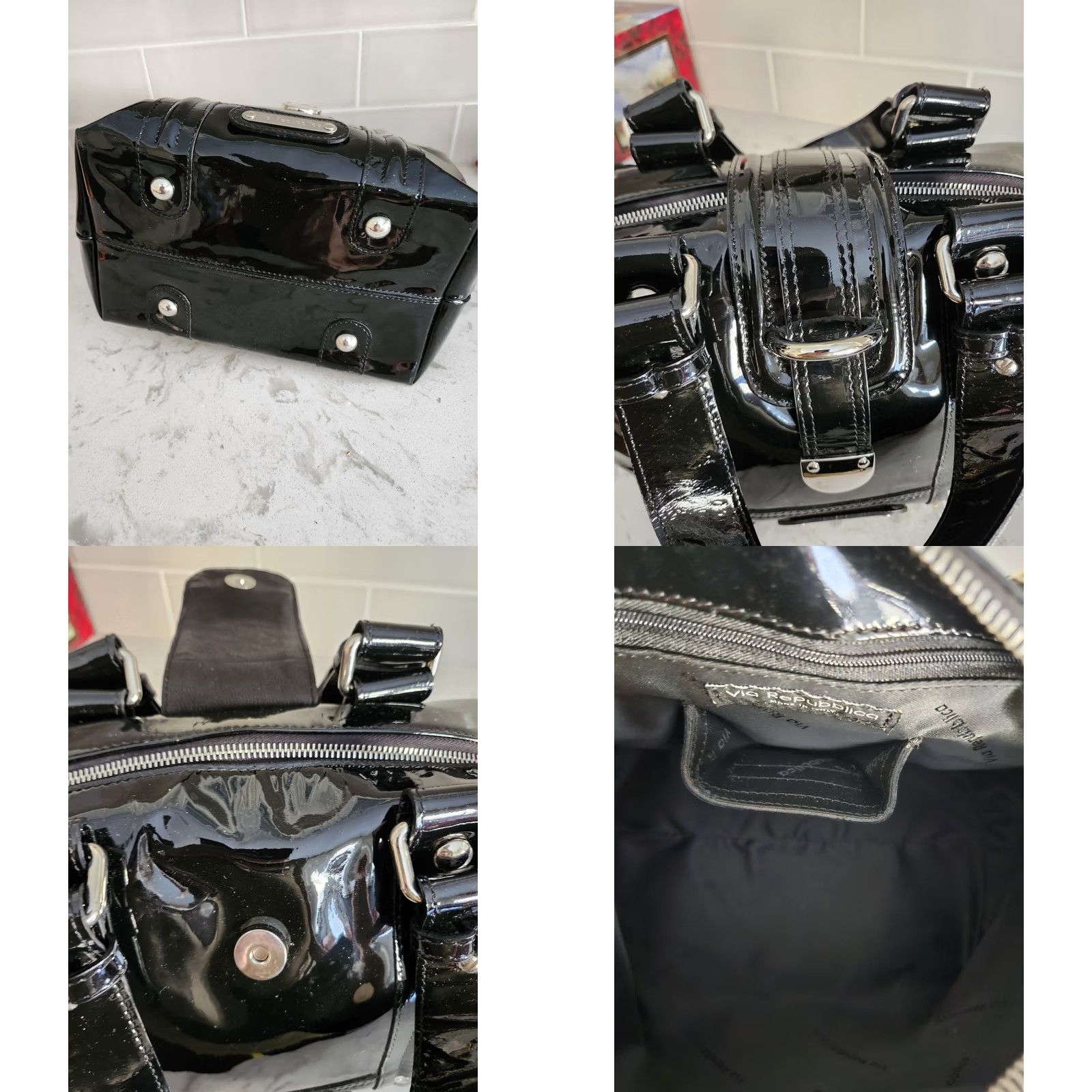 Vintage VIA REPUBBLICA Women's Black Hand Bag Shoulder Bag Medium Black Zip Closure Fashion Handbag Italy Women Contemporary Size ONE SIZE - 9 Thumbnail