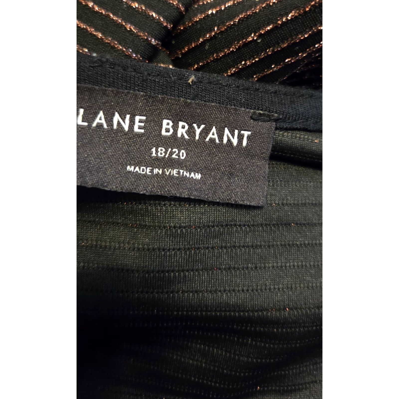 Vintage Lane Bryant Blouse Shirt Wrap Textured Stripe Black Copper Fitted Waist Plus 18 Womens Size XXL / US 16-18 / IT 52-54 - 3 Thumbnail