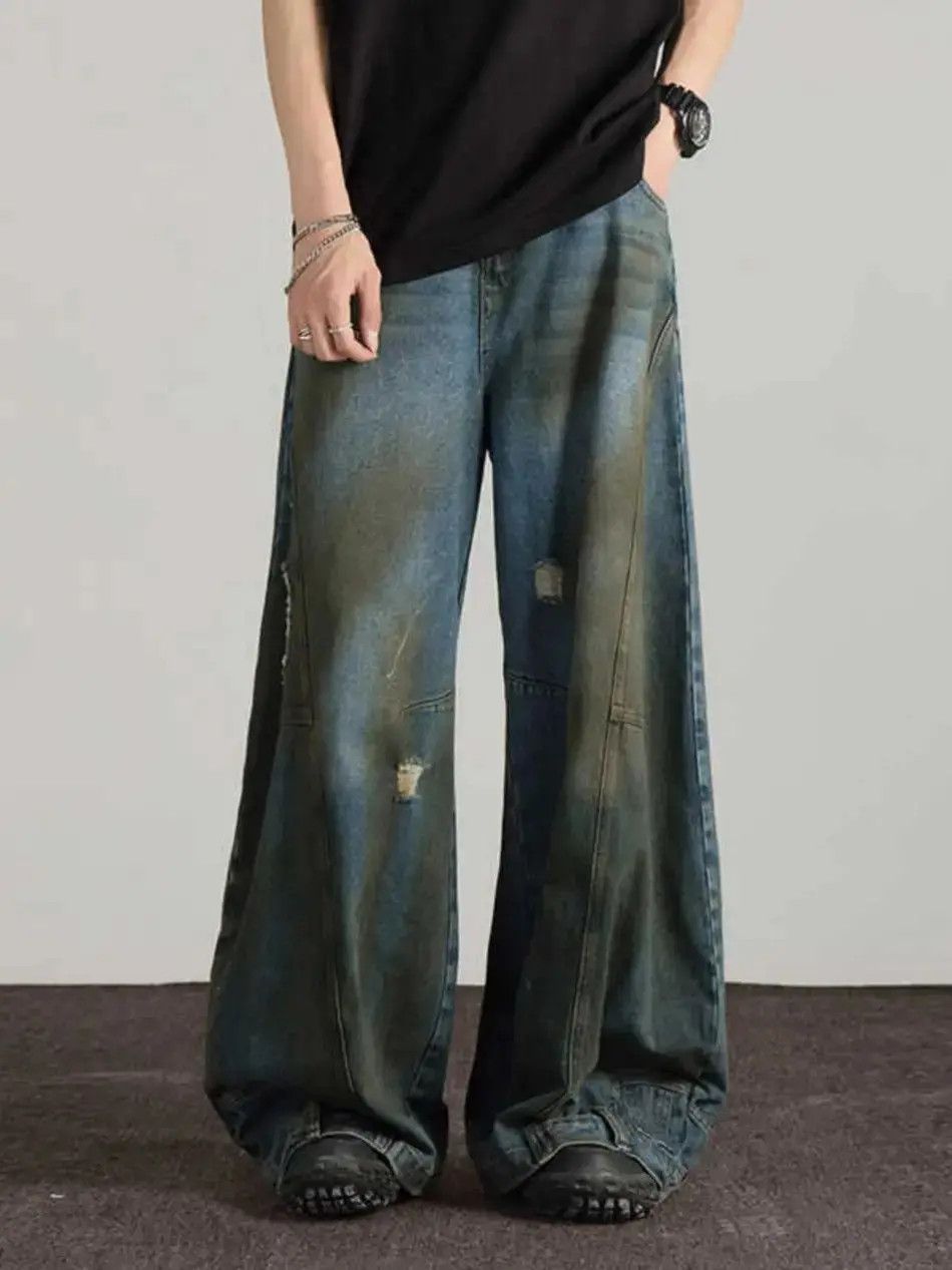 Japanese Brand Retro straight leg wide leg ripped jeans Size US 32 / EU 48 - 4 Thumbnail