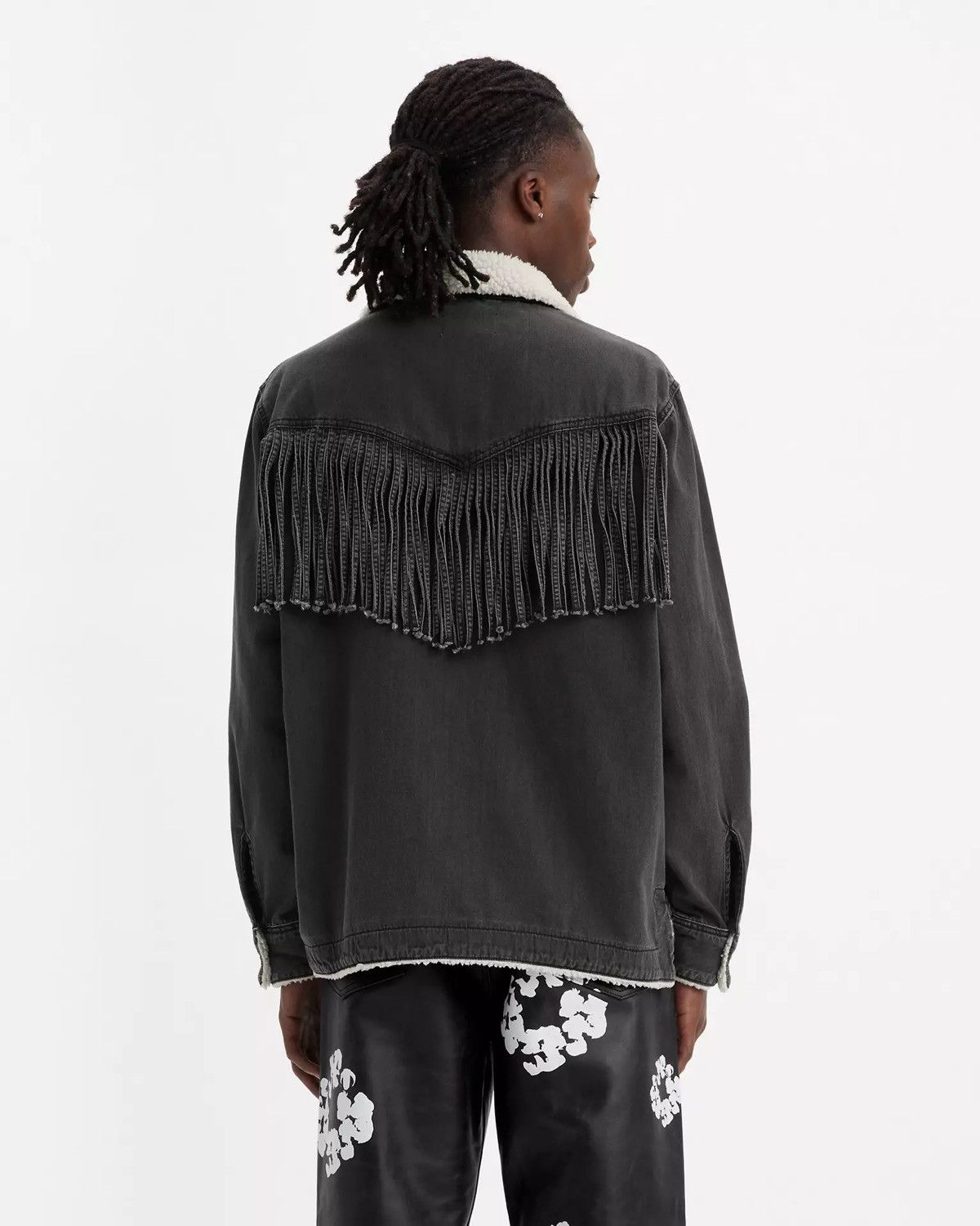 DENIM TEARS × Levi's New Motorcycle/Western Black Faded Denim Sherpa Pullover Size US XL / EU 56 / 4 - 3 Thumbnail