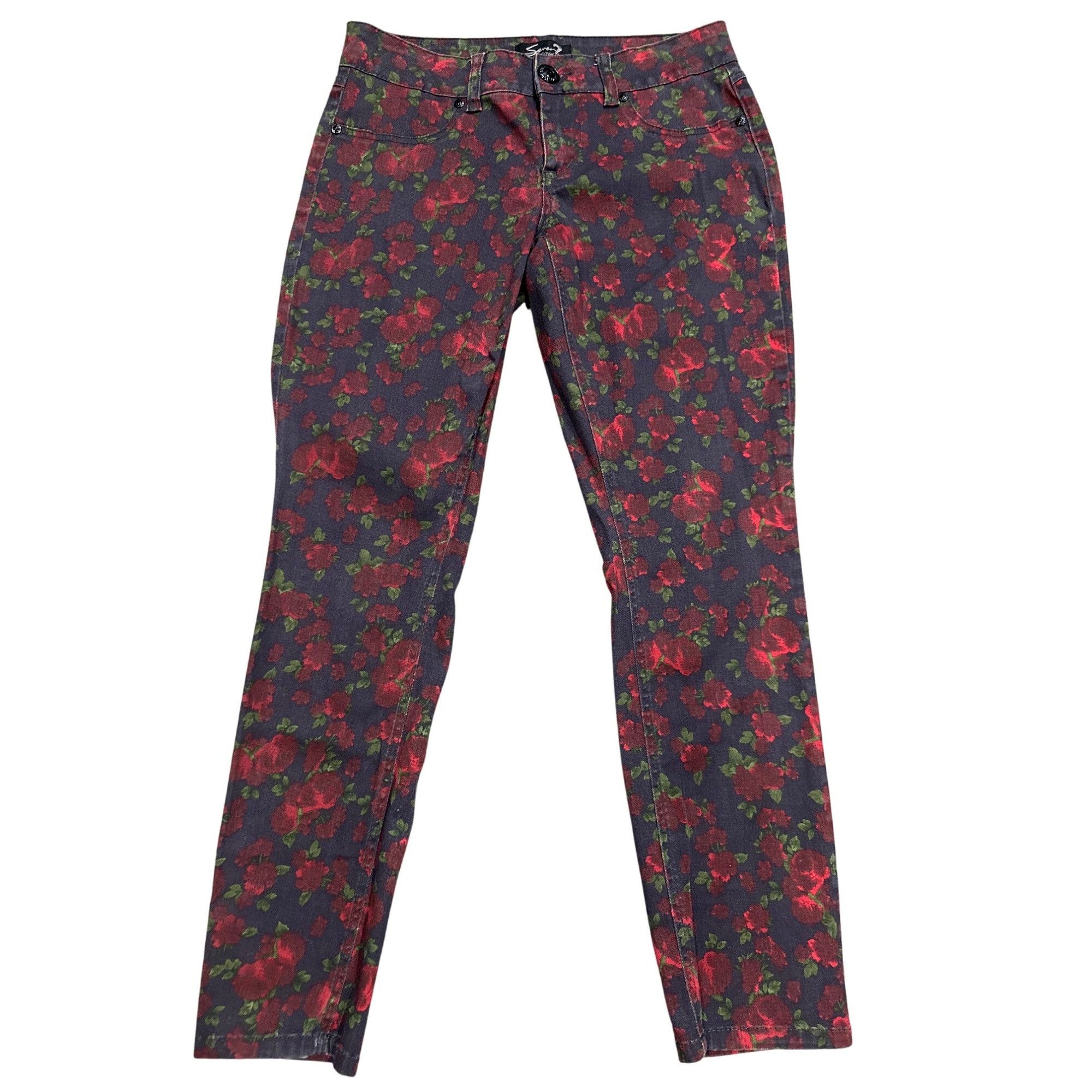 Seven 7 Seven7 Skinny Stretch Bold Floral Print Mid High Rise Jean Y Size 30" / US 8 / IT 44 - 1 Thumbnail