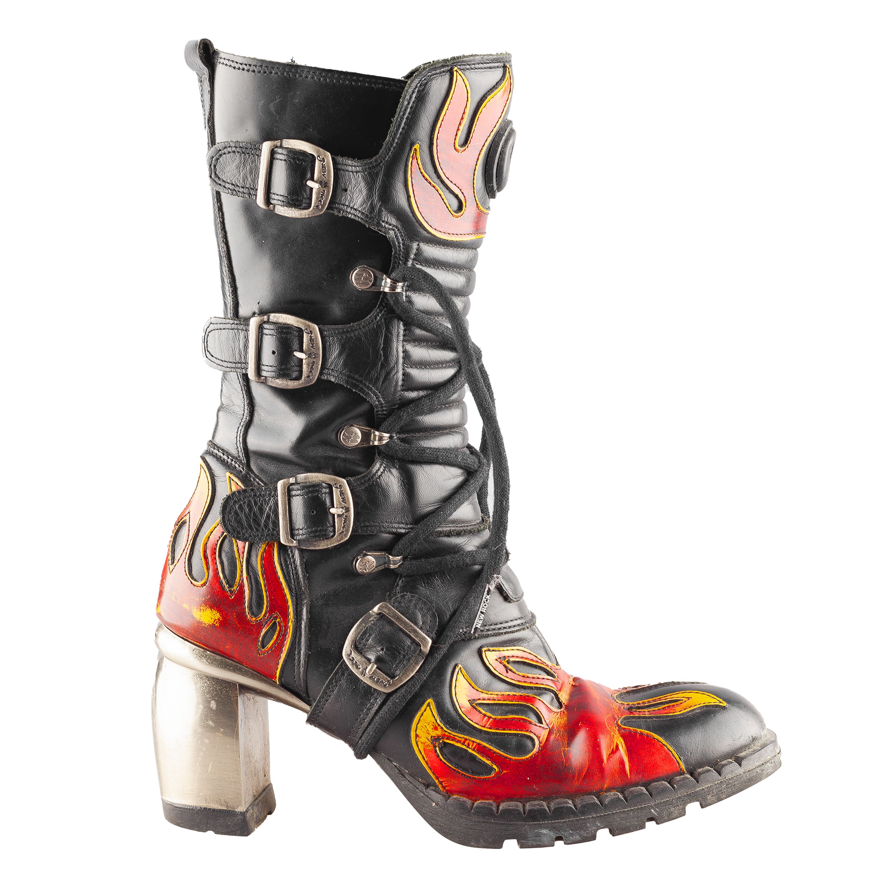 New Rock New Rock Flames Biker Heel Platform Mid Calf Boots (36 EU) Size US 5 / IT 35 - 2 Thumbnail