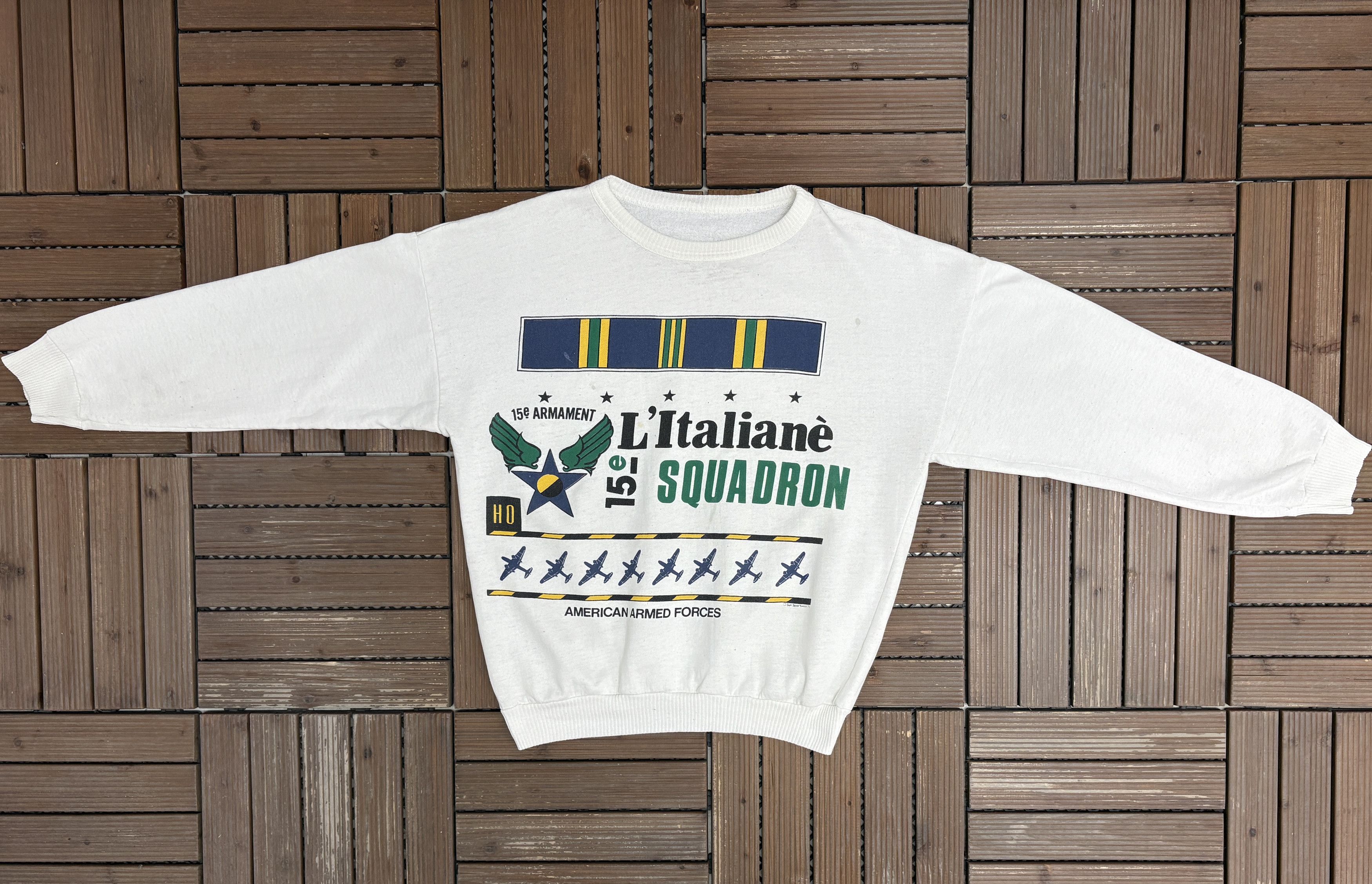 Vintage Italian Air Force 15th Wing Vintage White Crewneck Sweater Size US L / EU 52-54 / 3 - 5 Thumbnail