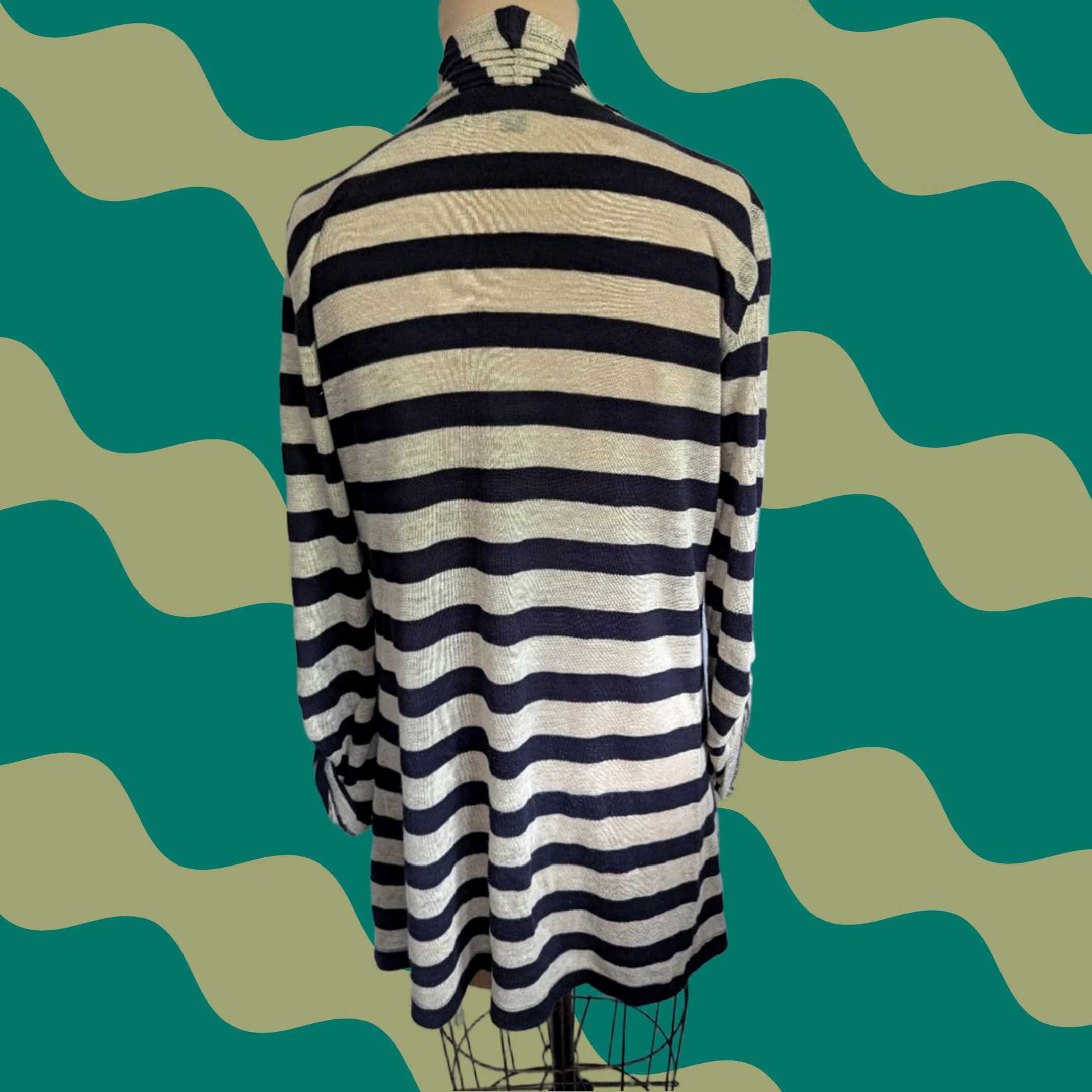 Banana Republic VINTAGE Banana Republic Striped Linen Blend Open Front Sweater Women’s S Sailor Chic EUC Shirt Womens S blue striped cardigan Size S / US 4 / IT 40 - 1 Thumbnail