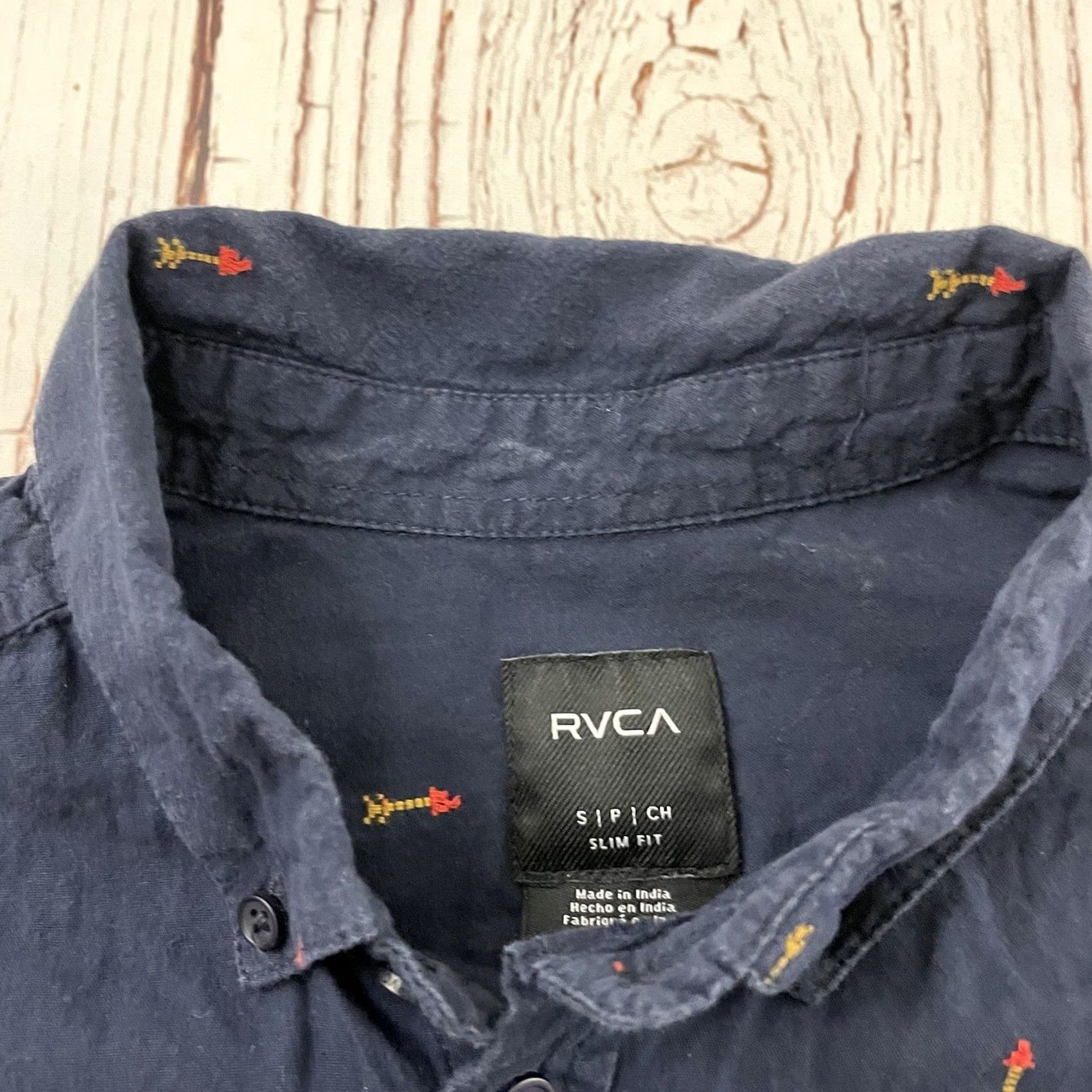 RVCA RVCA Slim Fit Short Sleeve All Over Arrow Print Button Front Shirt Men's S Blue Size US S / EU 44-46 / 1 - 2 Thumbnail