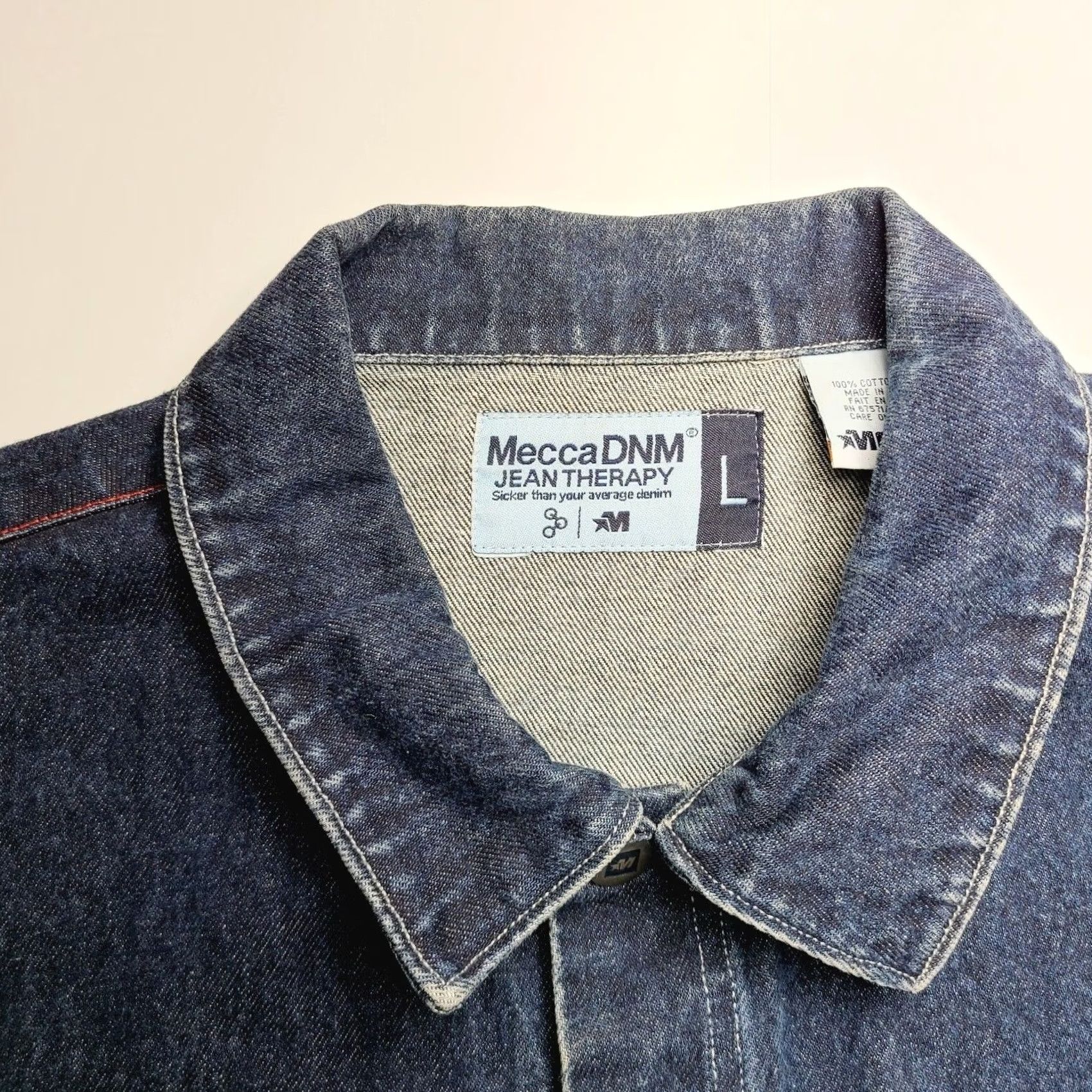 Vintage VINTAGE Mecca DNM Jean Therapy Jacket Denim 90s Mens Large Blue Jeans Button Logo 100% Cotton" Size US 33 - 3 Thumbnail