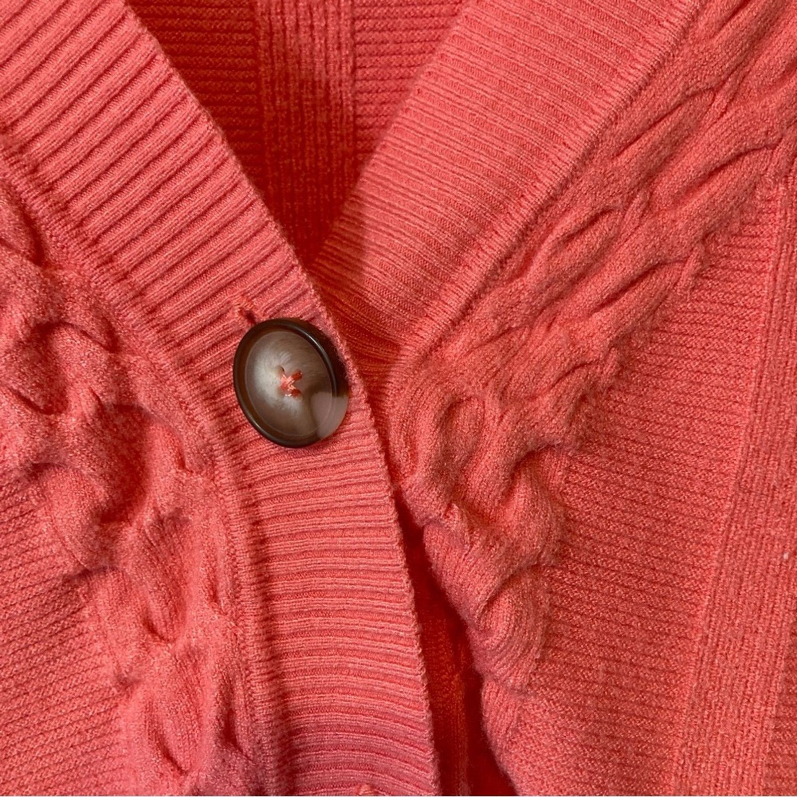 Other Cyrus Salmon Pink Ribbed Cable Knit Cardigan Sweater Size L / US 10 / IT 46 - 5 Thumbnail