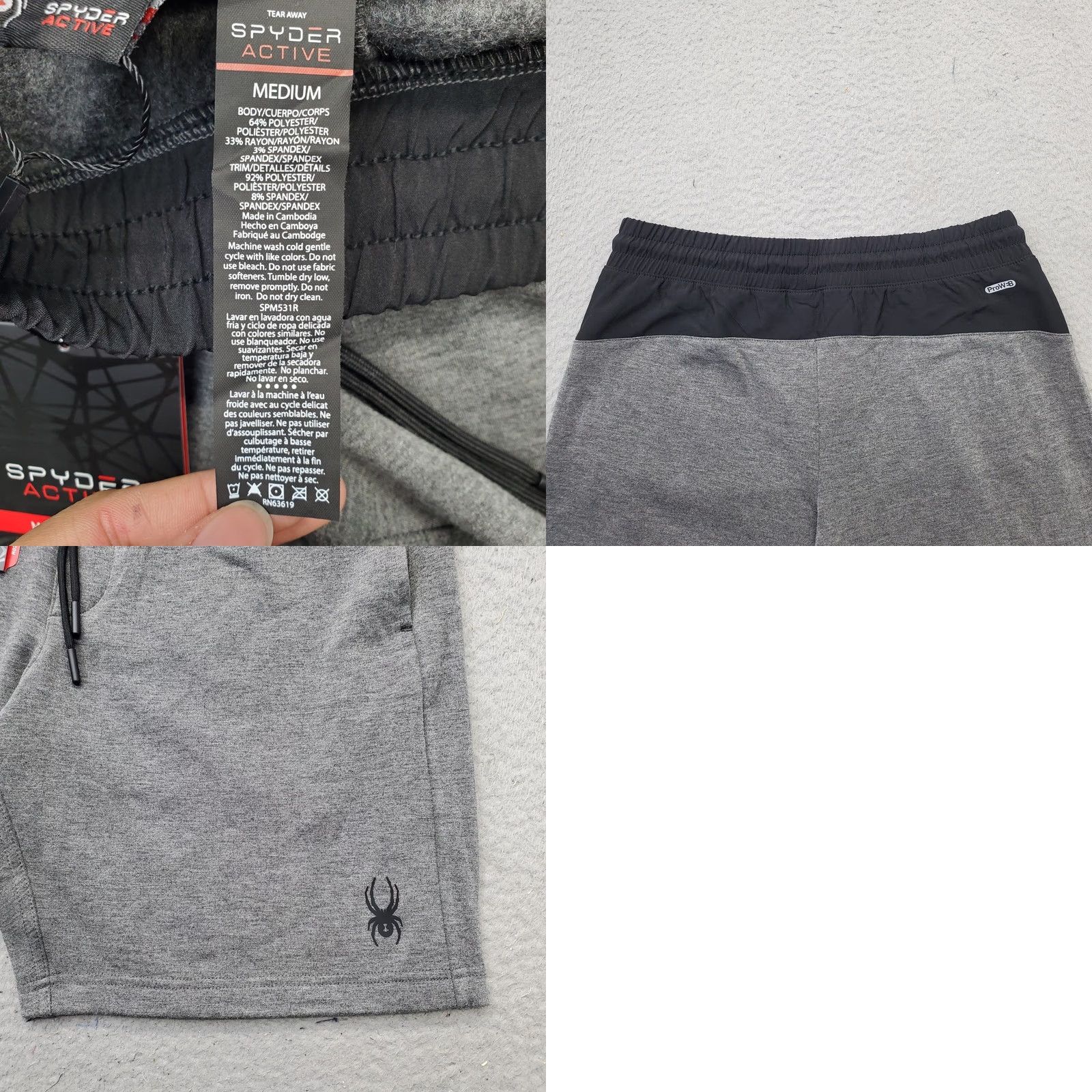 Spyder Spyder Mens M Active Shorts Multi Comfort Stretch Fleece Lined Drawstring Waist Gray 8.5 Inseam Pockets Size US 31 - 8 Thumbnail