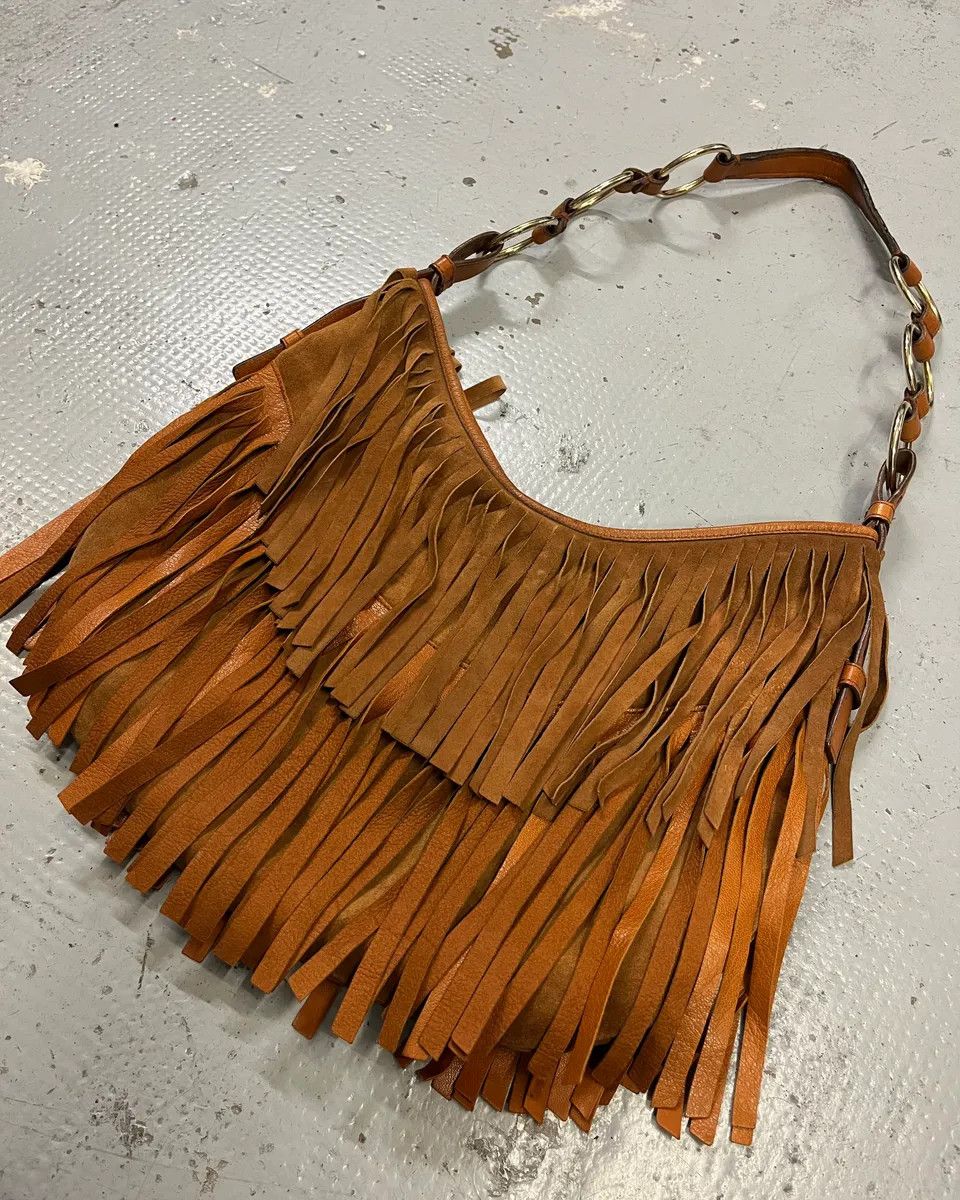 Yves Saint Laurent Yves Saint Laurent Camel Suede Layered Fringe Hobo Bag Size ONE SIZE - 4 Thumbnail