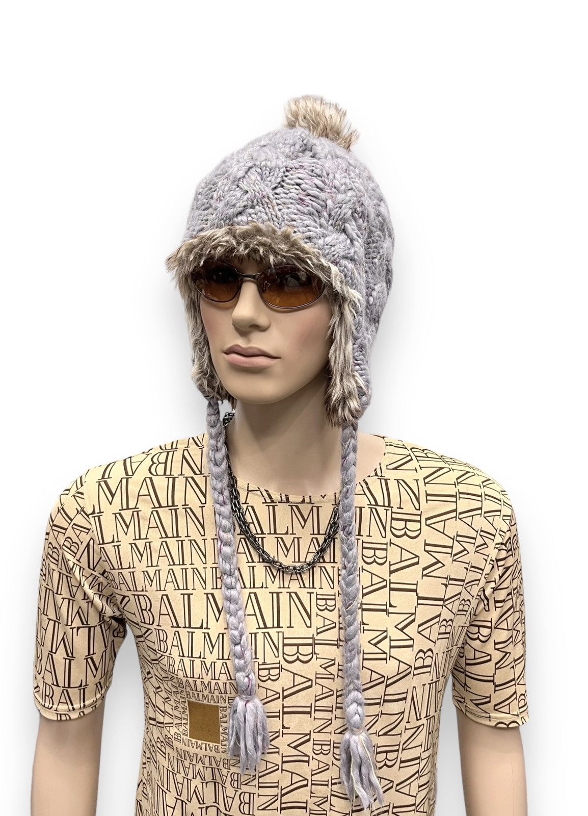 Montbell 🔥Vtg MONTBELL Bold Knitted Fur Ear Flap Beanie Vivienne Size ONE SIZE - 3 Thumbnail