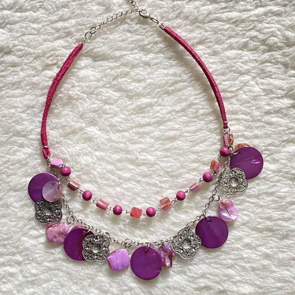 Other Purple Layered Necklace with Silver & Natural Charms Size ONE SIZE - 1 Thumbnail