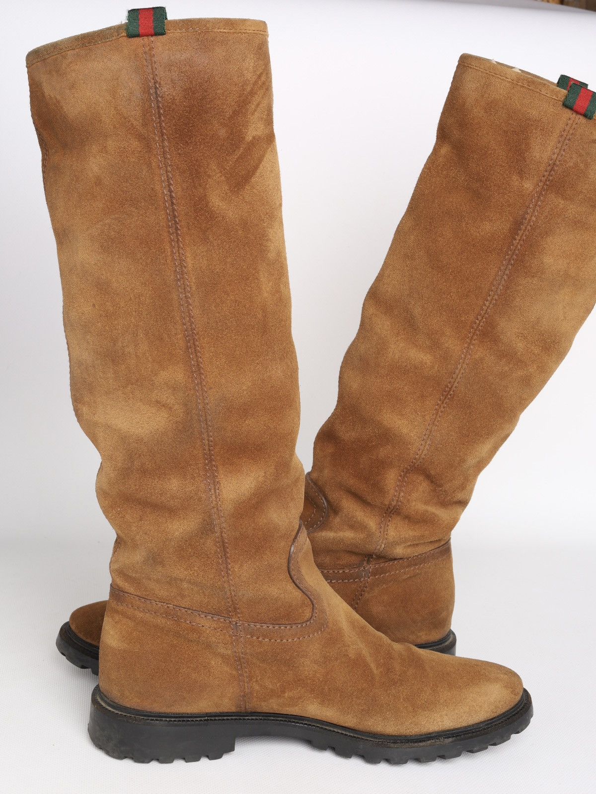 Gucci Gucci Suede Shearling Web Boots Brown Saint Moritz High Shoe Size US 8.5 / IT 38.5 - 8 Thumbnail