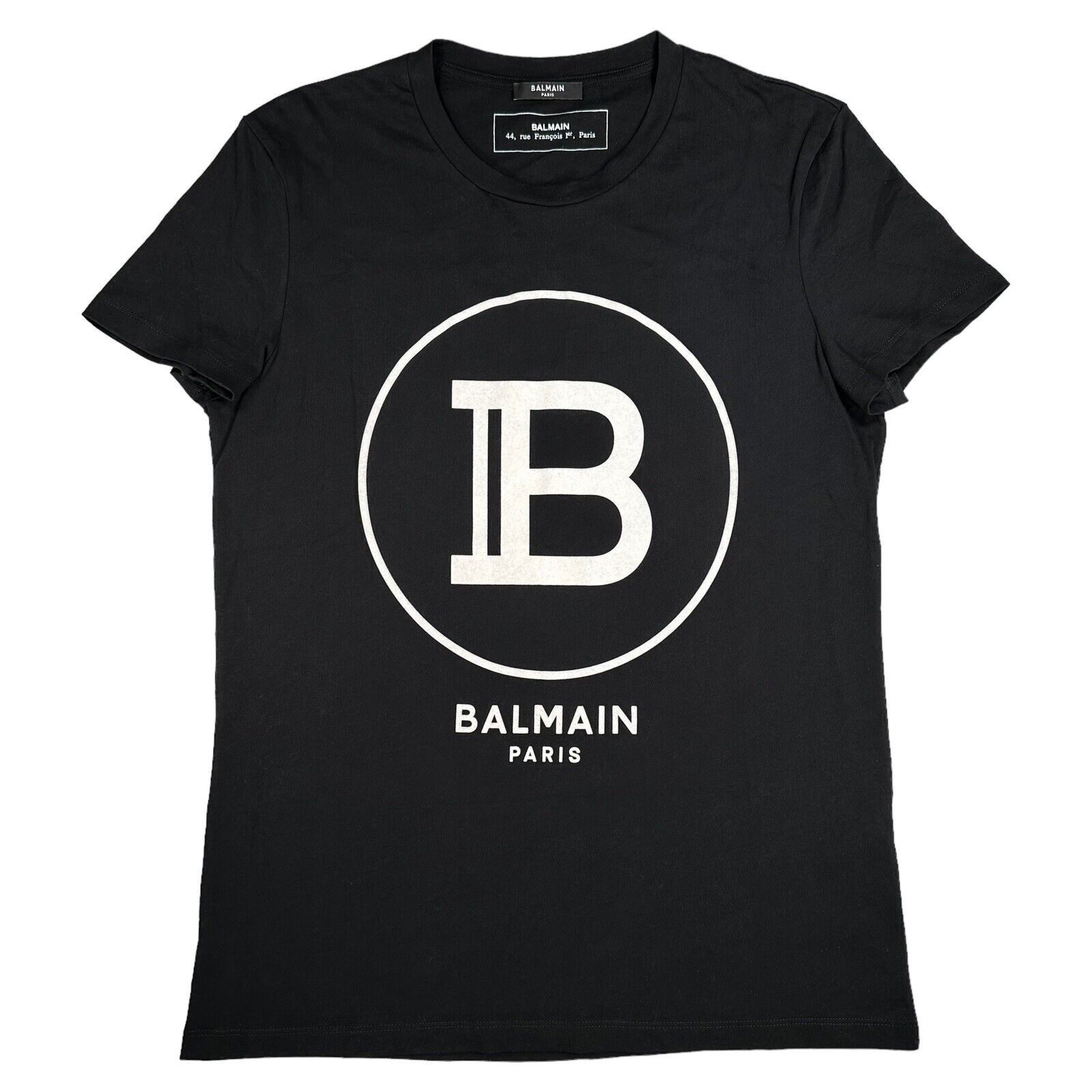 Balmain Size S T-Shirt Black Big B Graphic Print Velvet Tee