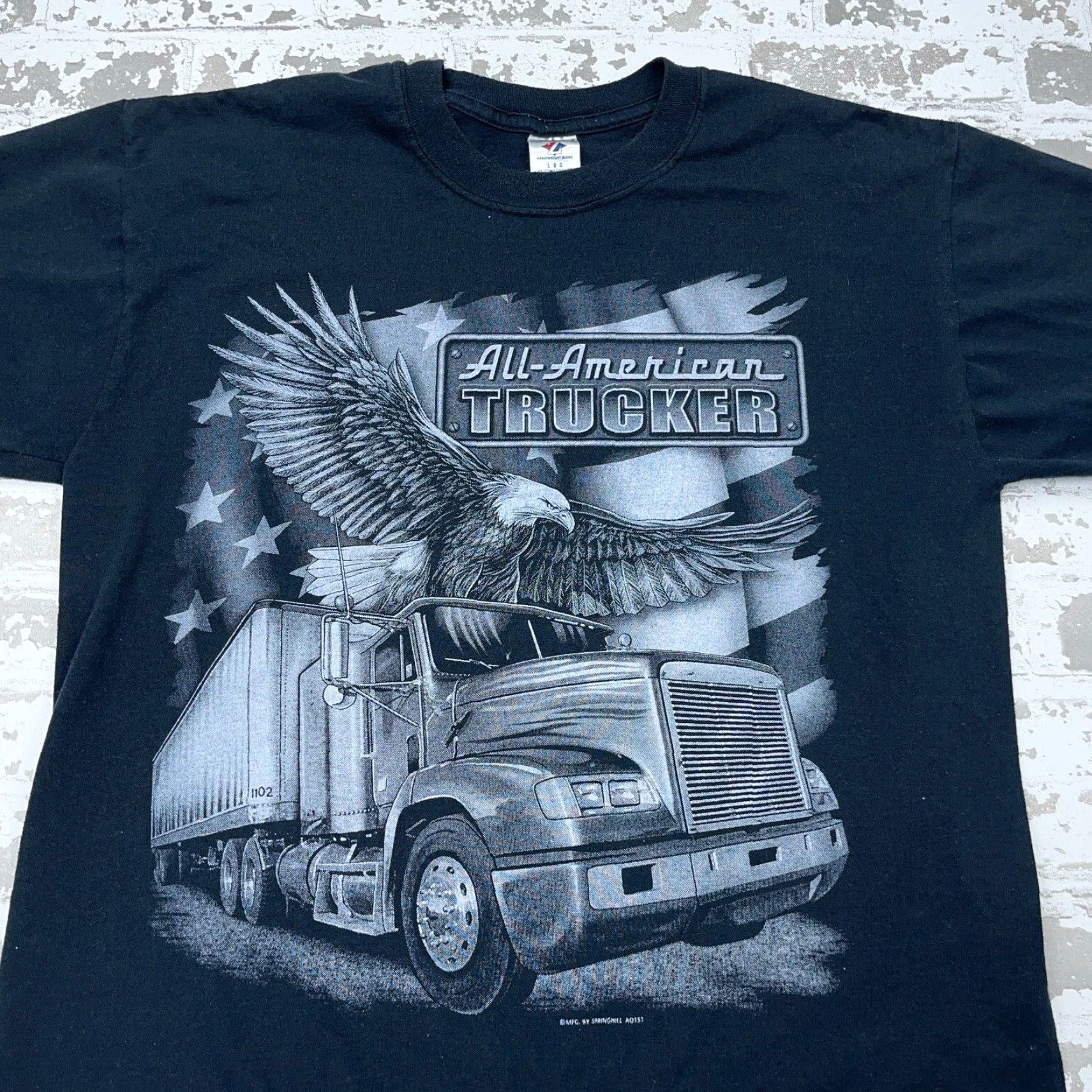 Jerzees VINTAGE Jerzees Trucking Shirt Men L Black Tee 80s Retro Graphic Print All American Trucker Eagle Size US L / EU 52-54 / 3 - 4 Thumbnail