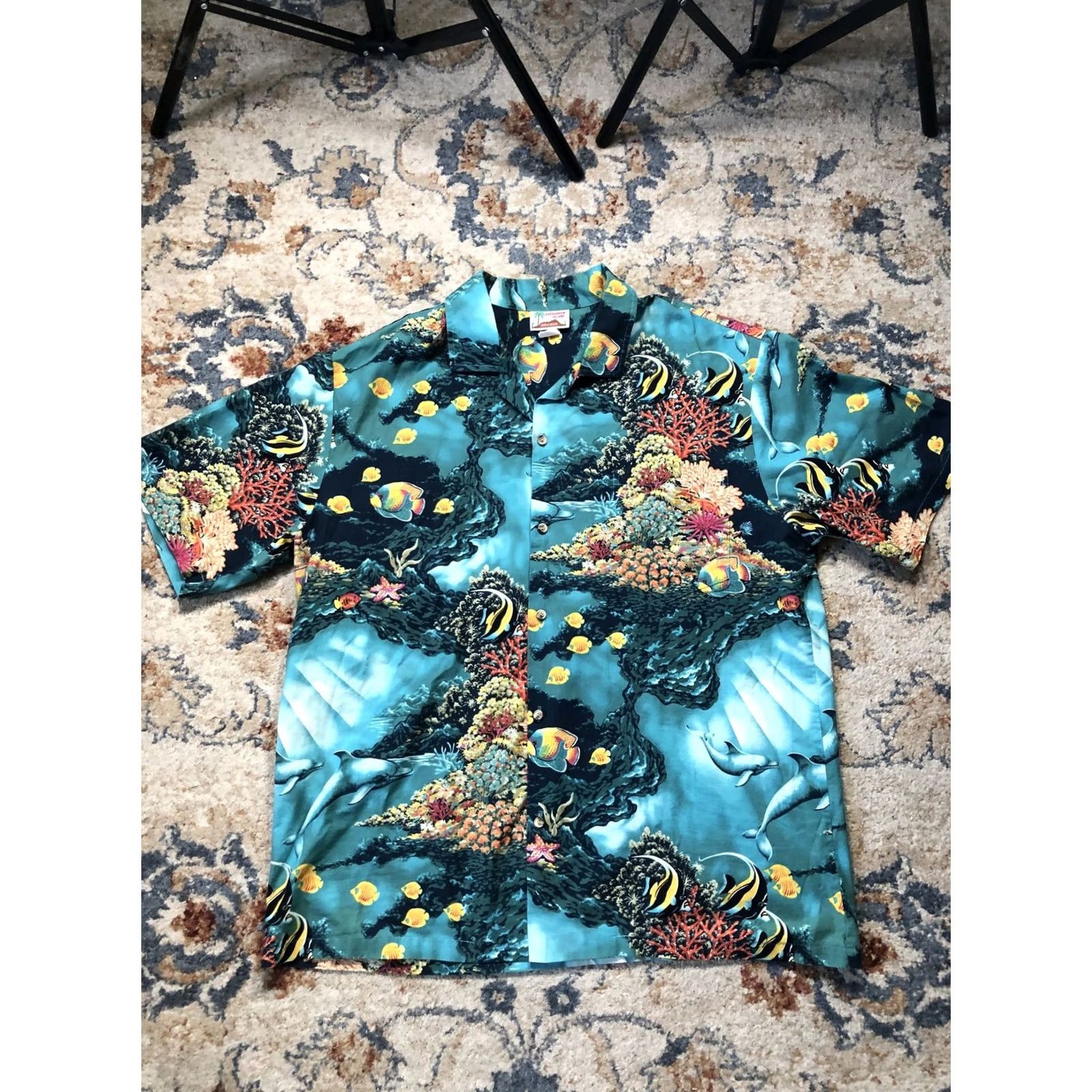 Evergreen Evergreen Island Hawaiian Shirt Mens Large Ocean Fish Coral Dolphin Tropical Size US L / EU 52-54 / 3 - 2 Thumbnail