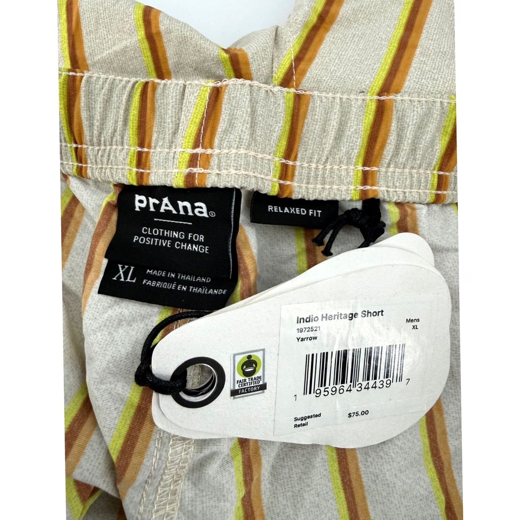 Prana Mens XL Beige Orange Striped Belted Hiking Indio Heritage