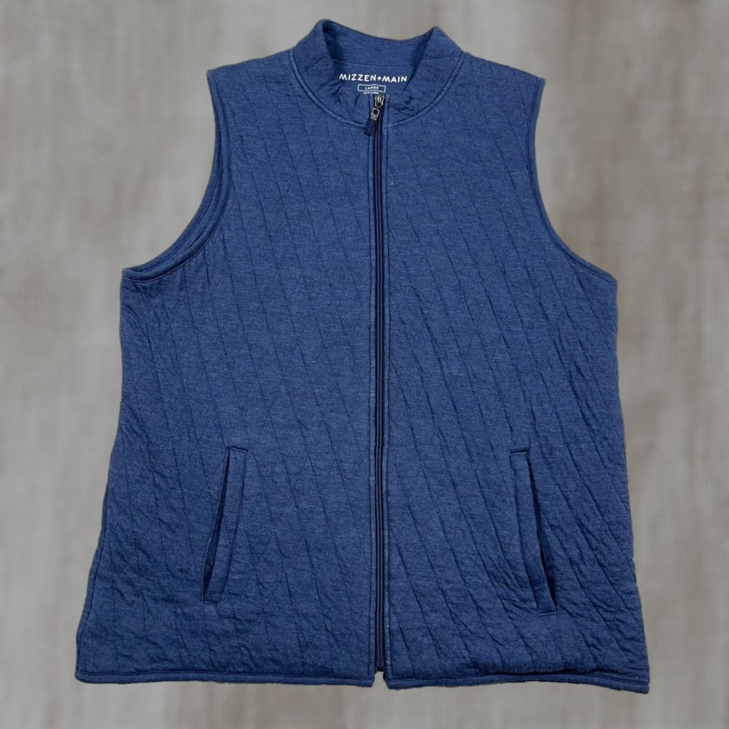 Mizzen+Main Mizzen Main Quilted Vest Men Large Blue Full Zip Knit Vest Adult Regular Zip Size US L / EU 52-54 / 3 - 1 Thumbnail