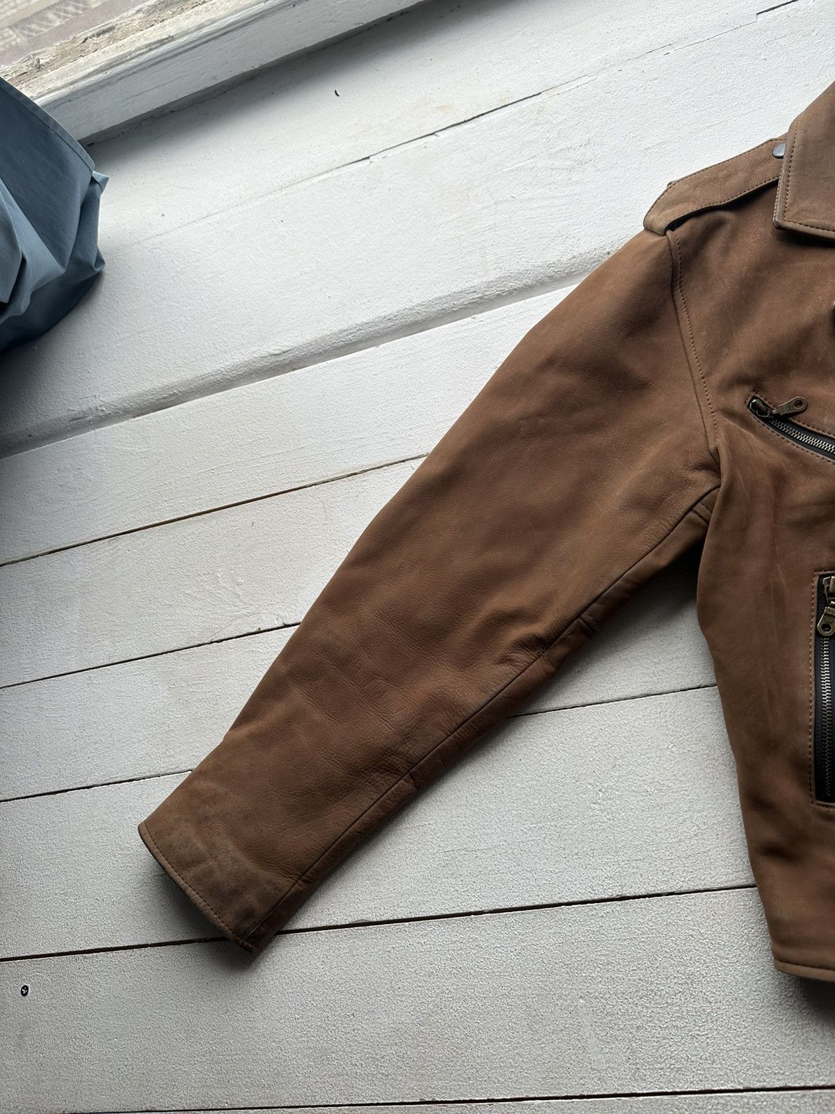 Other 🚨VNTG LEATHER JACKET AVANT GARDE ASYMMETRICAL BROWN MOTO Size US XL / EU 56 / 4 - 6 Thumbnail