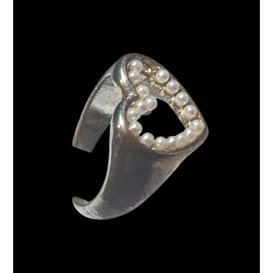 Other Vintage Open Heart Silver Tone Seed Pearl Ring Size 6 1/4 Size ONE SIZE - 12 Thumbnail