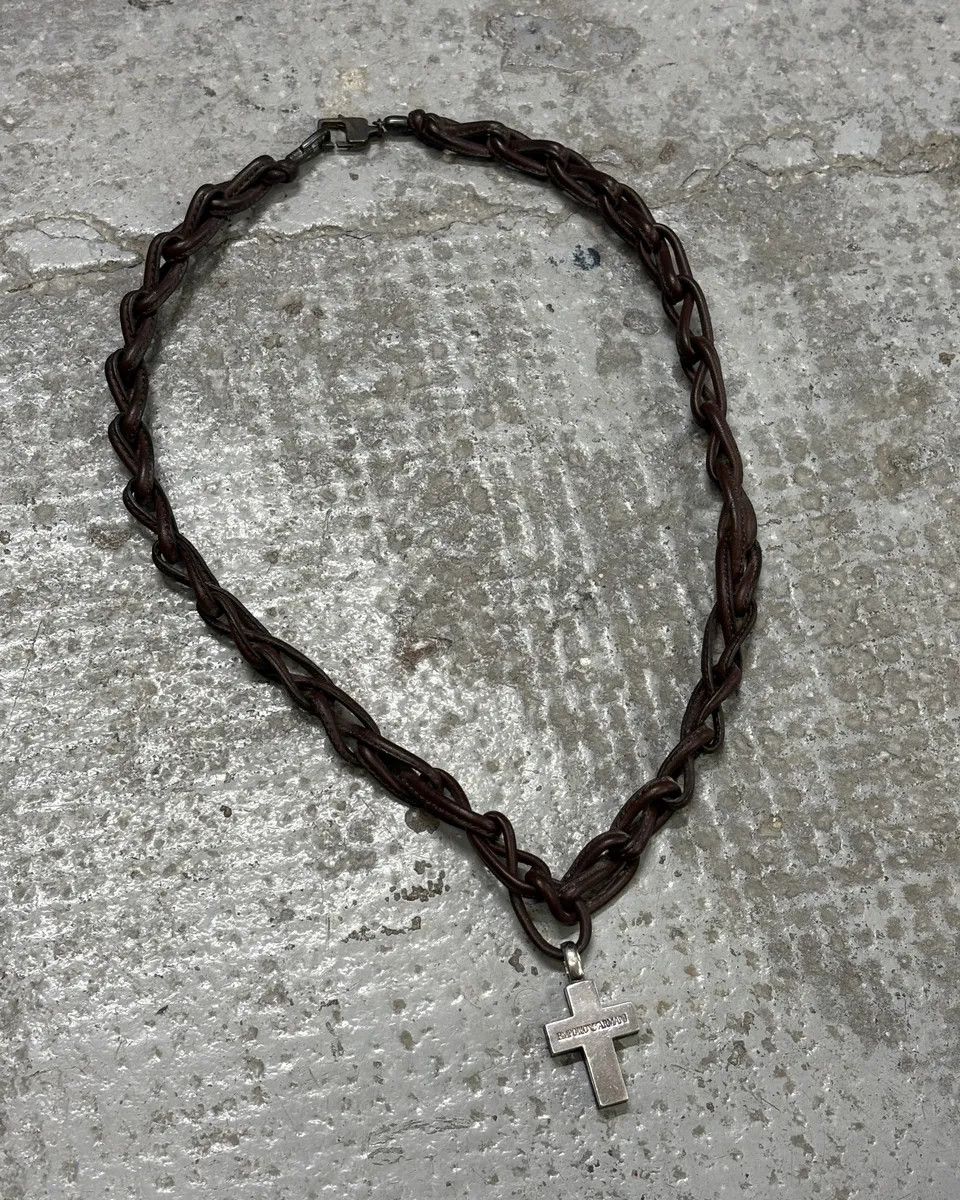 Designer × Emporio Armani × Vintage Emporio Armani Leather Chain Cross Necklace Size ONE SIZE - 1 Thumbnail