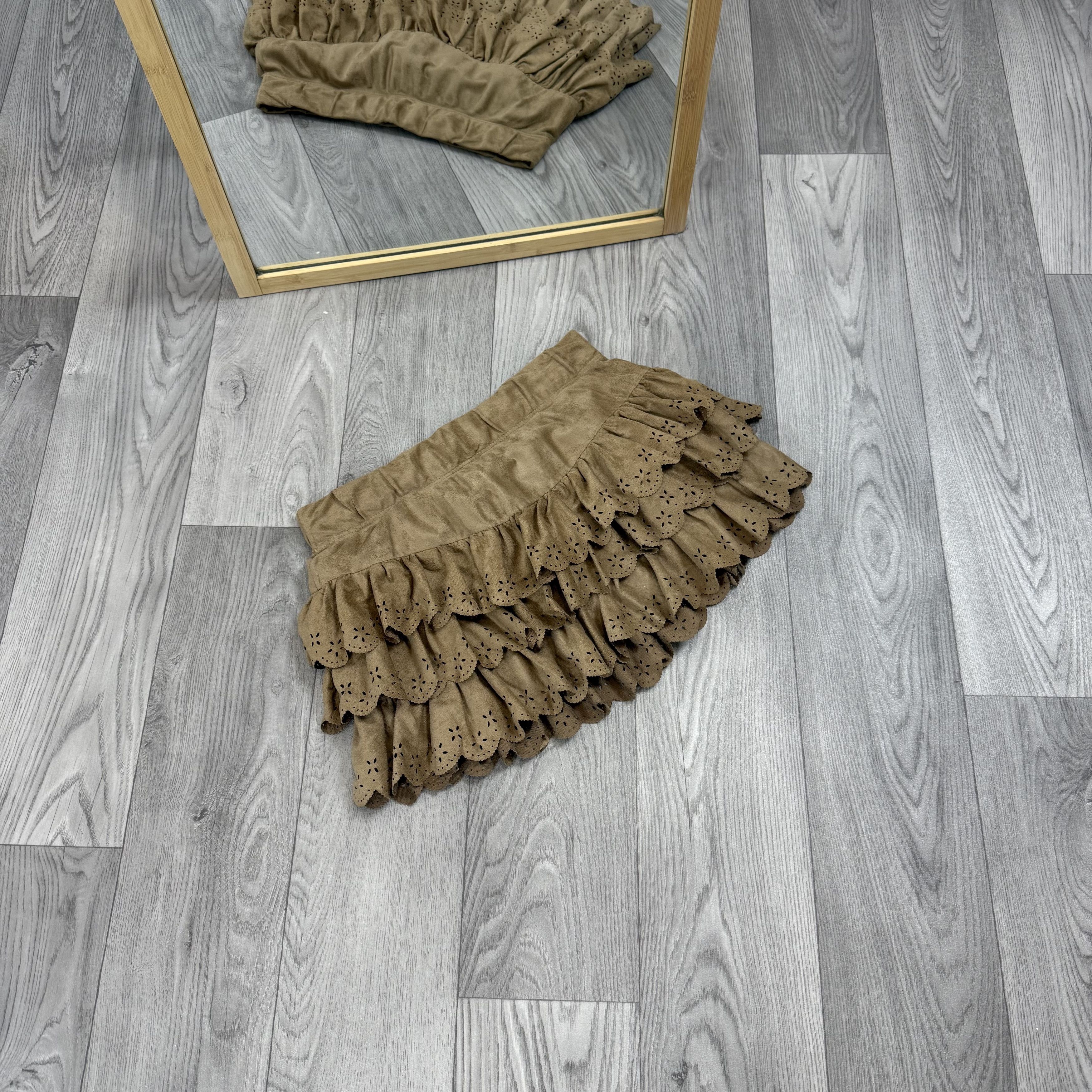 Zara Zara Traffic Y2K Brown Ruffled Cascade Mini Skirt Size 28" / US 6 / IT 42 - 2 Thumbnail