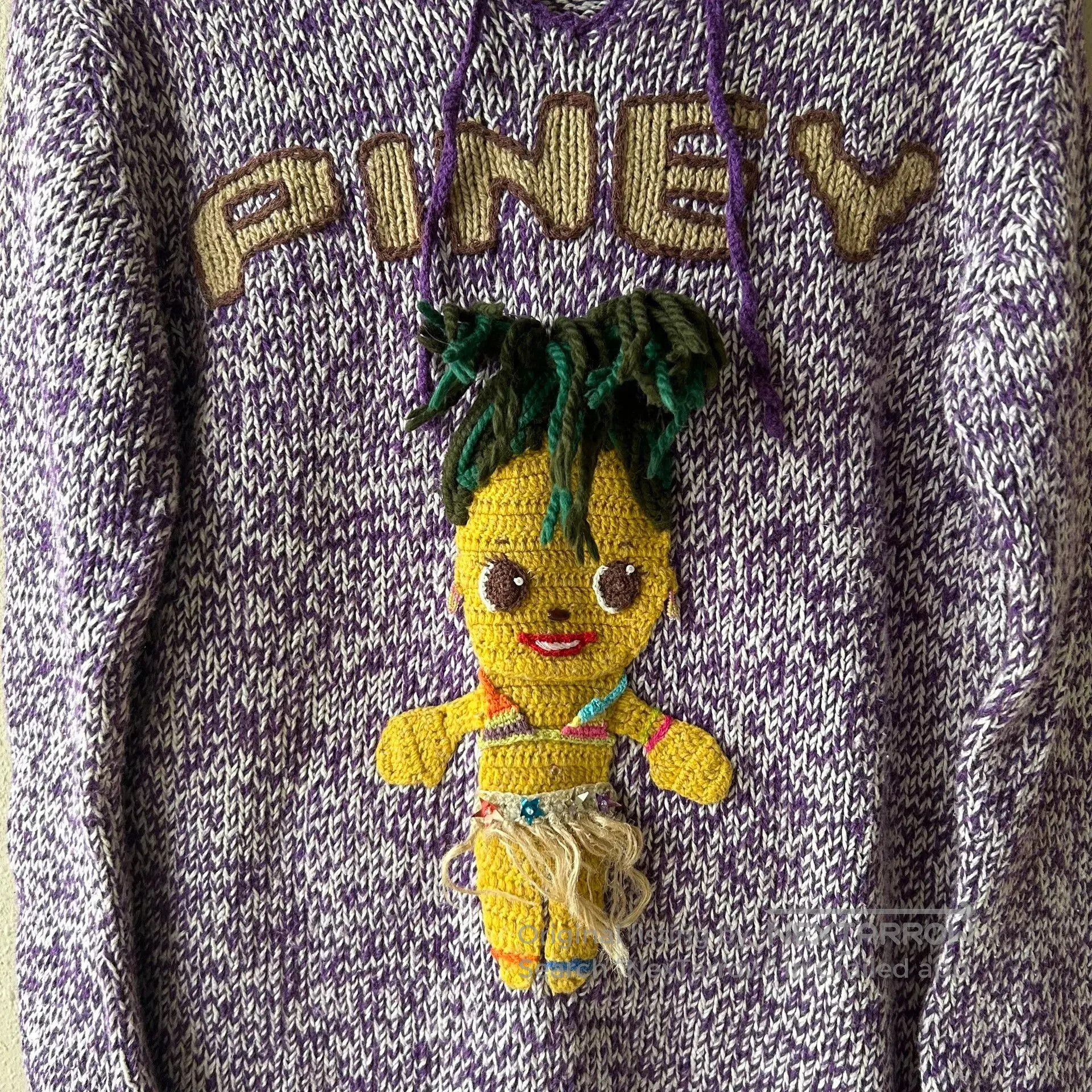 Hysteric Glamour vintage purple knitted hoodie with doll design. Size XXS / US 00 / IT 34 - 3 Thumbnail