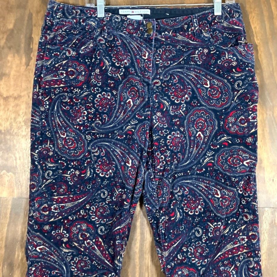 Tommy Hilfiger VINTAGE Tommy Hilfiger Jeans Paisley Corduroy Bootcut 16 Womens Blue 32 Inseam Regular Stretch Pockets 5-Pocket Design Mid Rise Jeans Womens Size 25" / US 0 / IT 36 - 2 Thumbnail