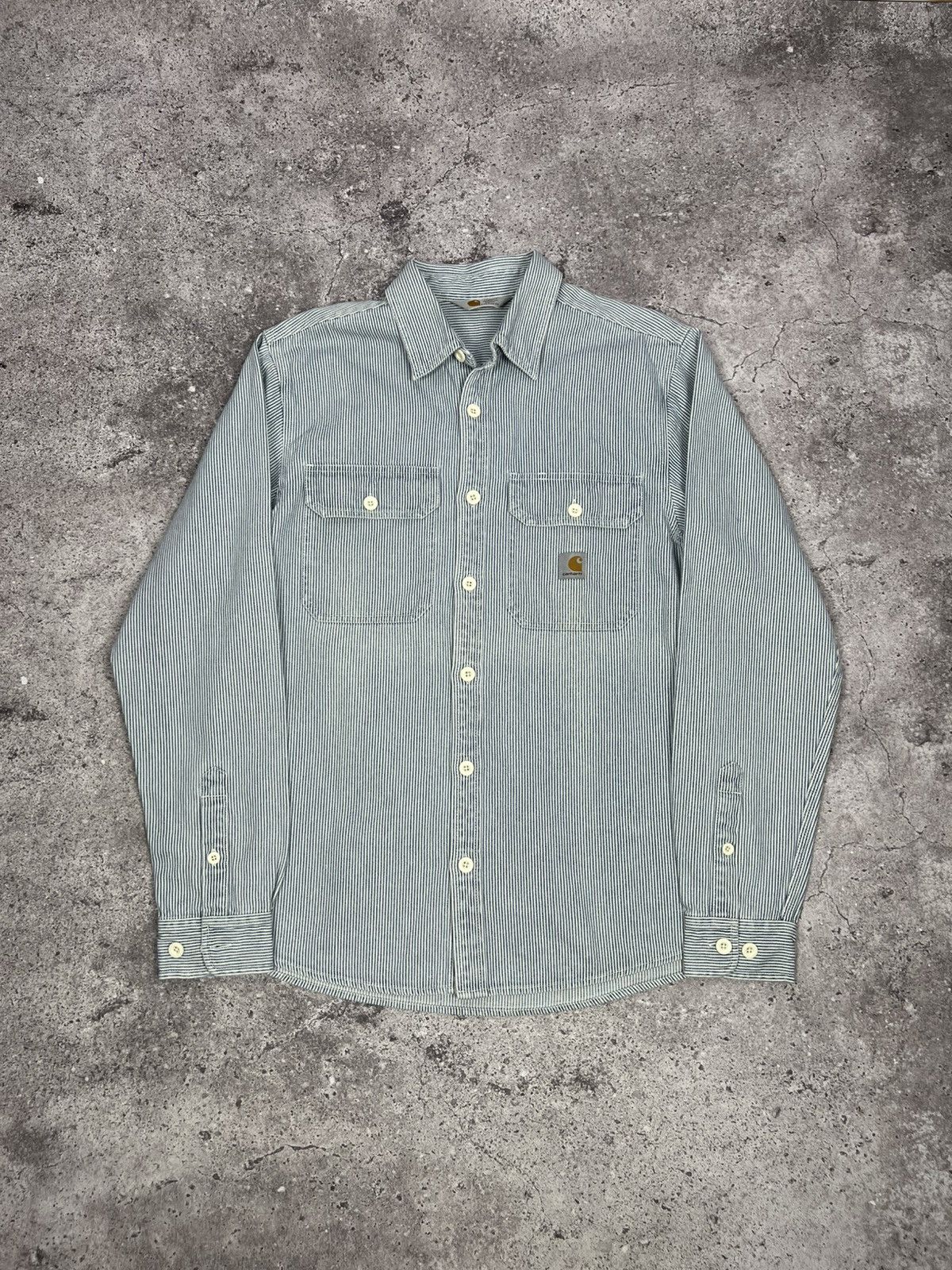 Vintage Carhartt Logo Striped Shirt Button Up Long Sleeve