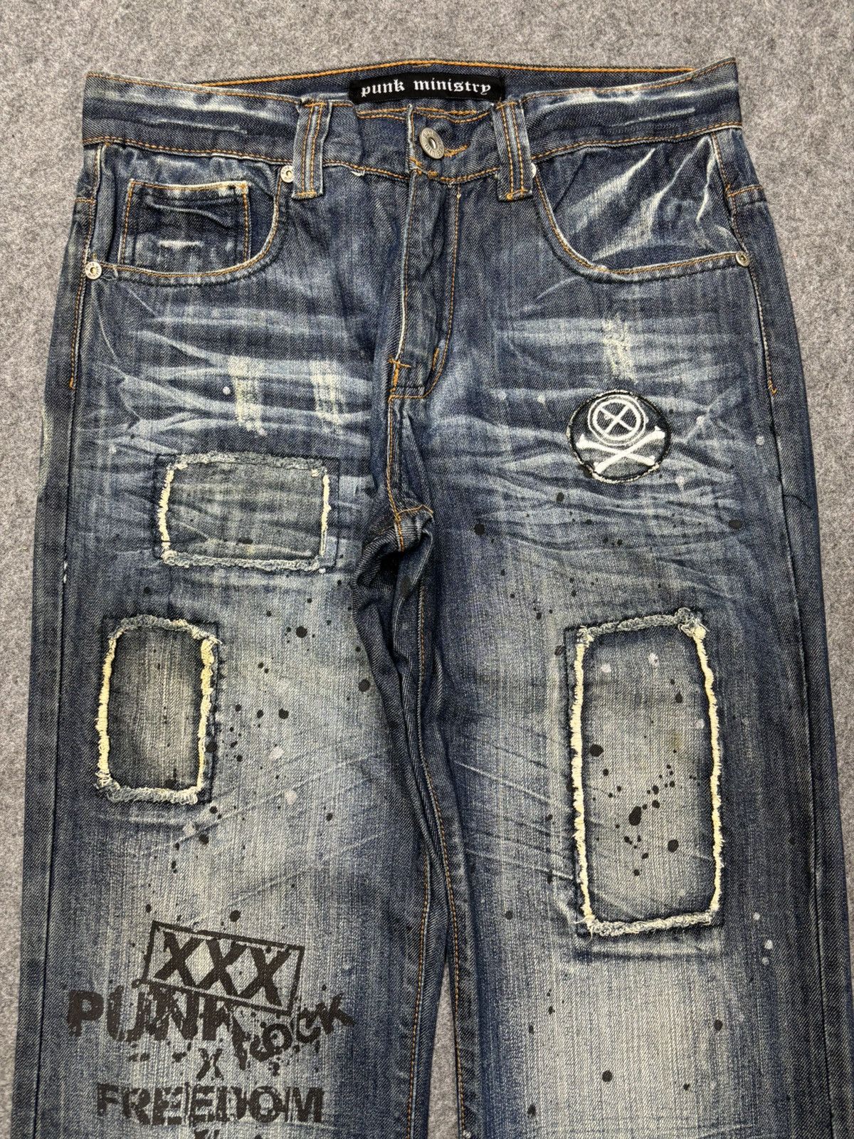 Japanese Brand Sick punk ministry PatchWork Japan Paint Splatter Denim F672 Size US 31 - 4 Thumbnail