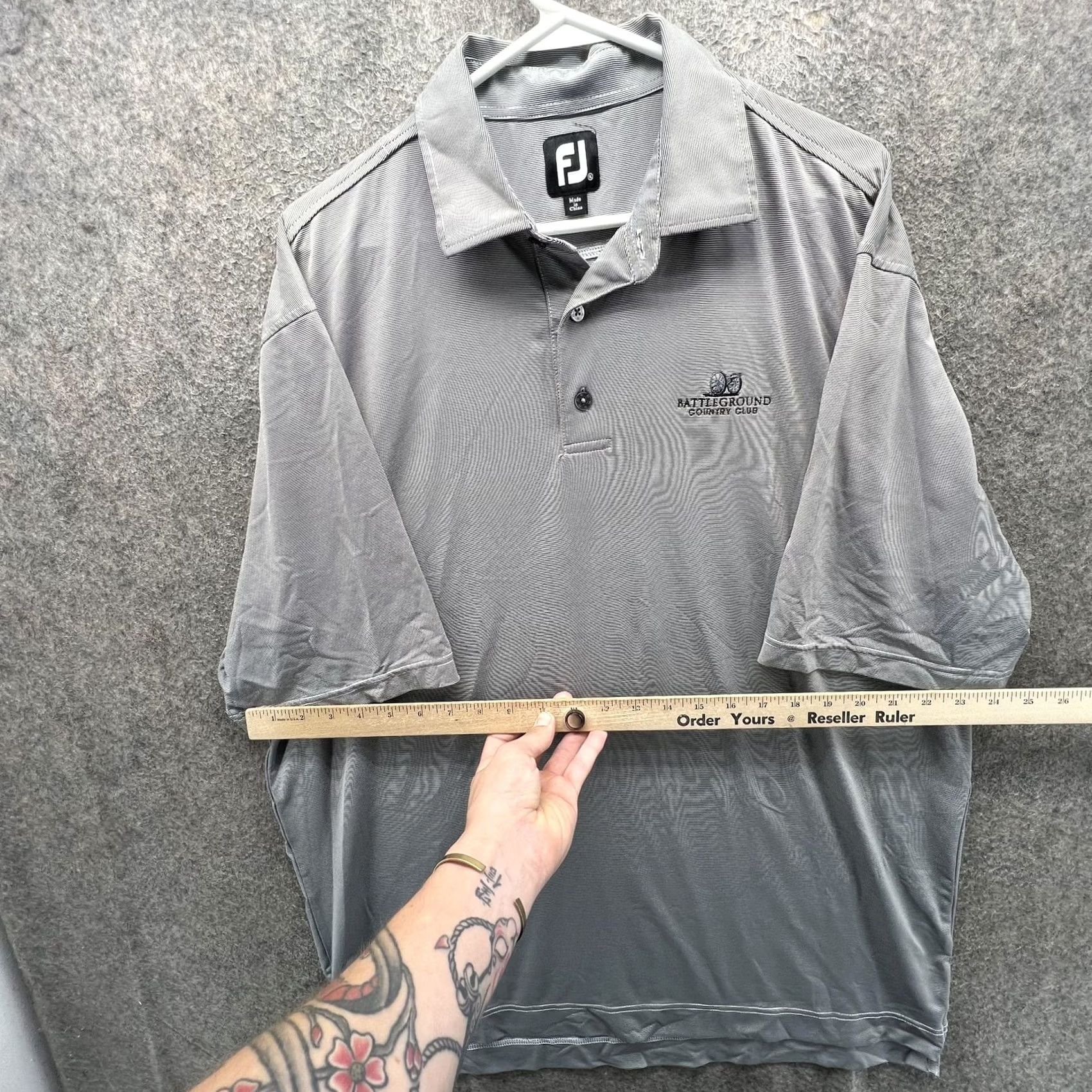 Footjoy FootJoy Polo Shirt Mens 2XL Gray Stripe Battleground Country Club Logo Golf Shirt Size US XXL / EU 58 / 5 - 4 Thumbnail