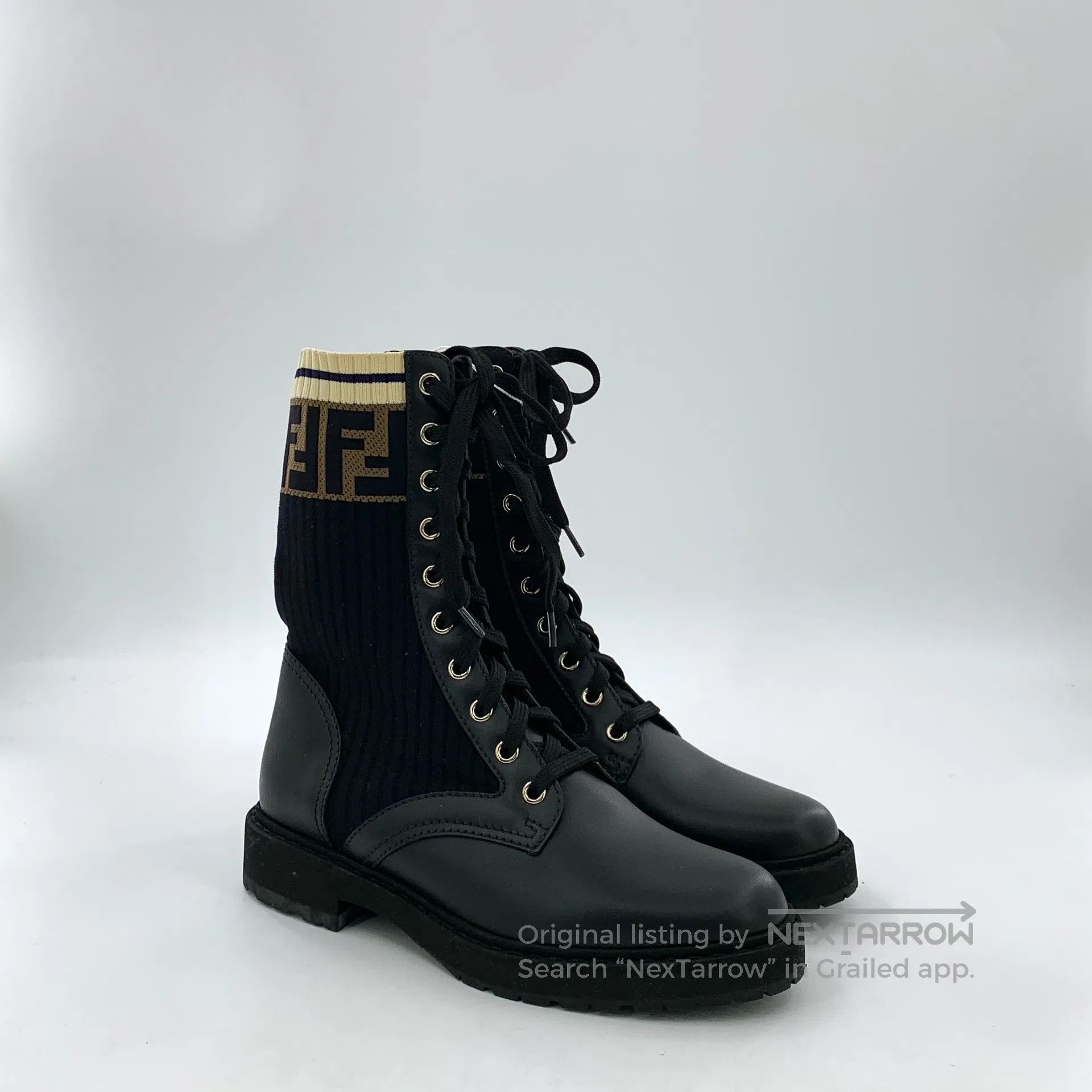 Fendi FENDI Black double F knit detail lace-up casual flat ankle Size US 5 / IT 35 - 2 Thumbnail