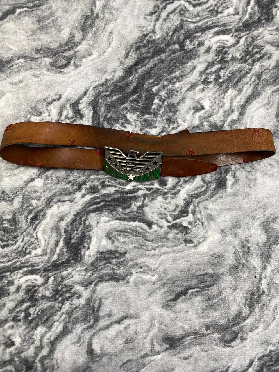 Giorgio Armani Vintage Giorgio Armani Leather Belt AJ Big Logo Size ONE SIZE - 5 Thumbnail
