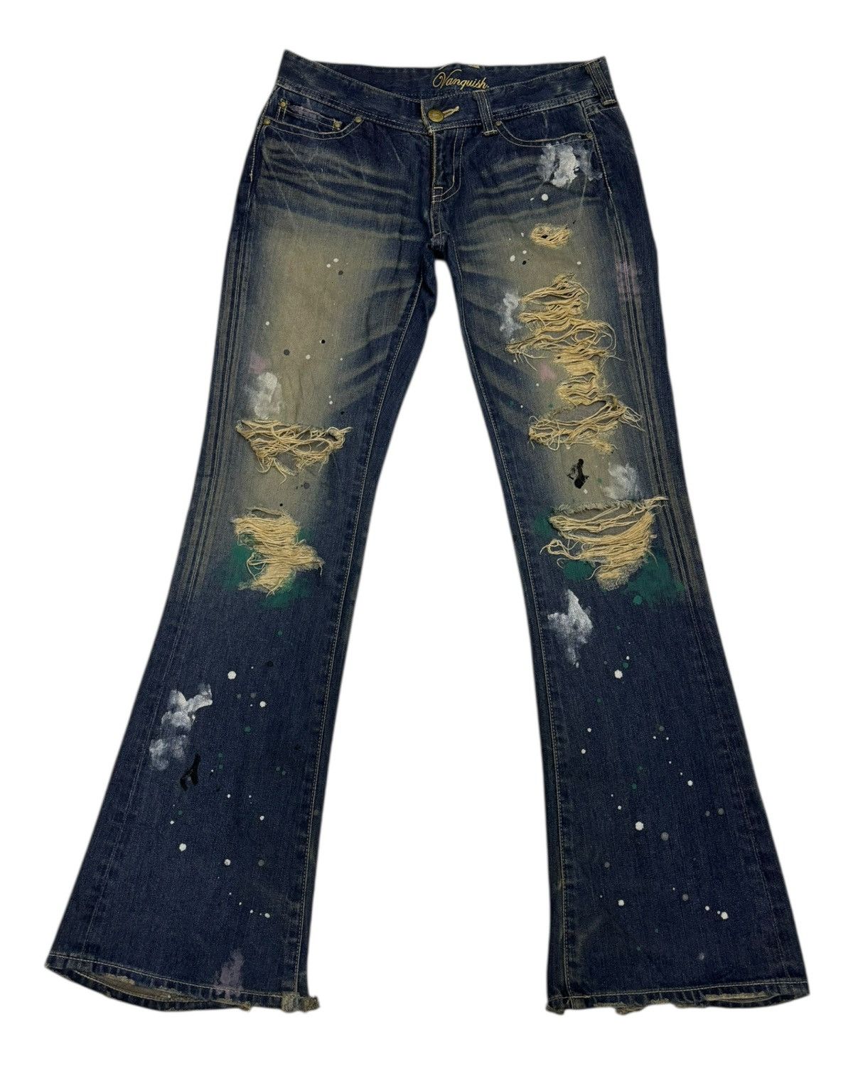 If Six Was Nine × Number (N)ine VANQUISH THRASHED PUNK DISTRESSED FLARED DENIM JEANS Size US 32 / EU 48 - 1 Thumbnail