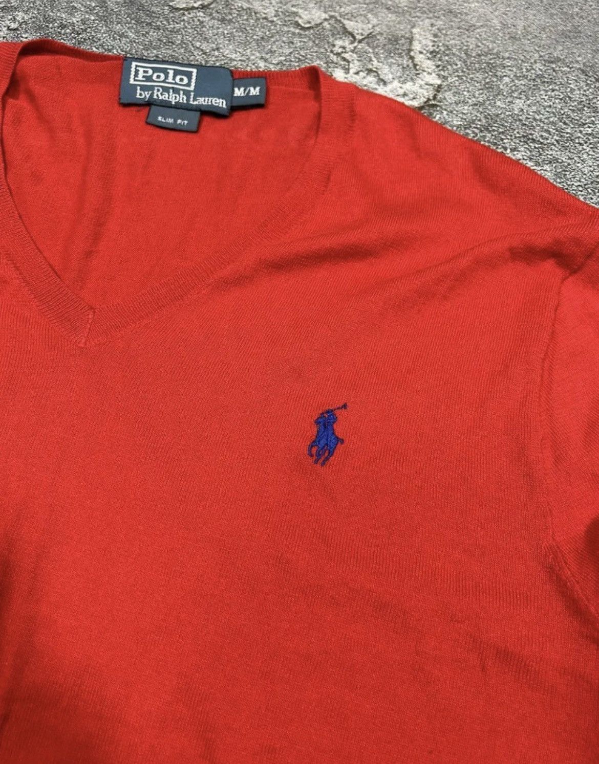 Polo Ralph Lauren × Vintage Polo Ralph Lauren Red V-Neck Sweater Slim Fit Size US M / EU 48-50 / 2 - 2 Thumbnail