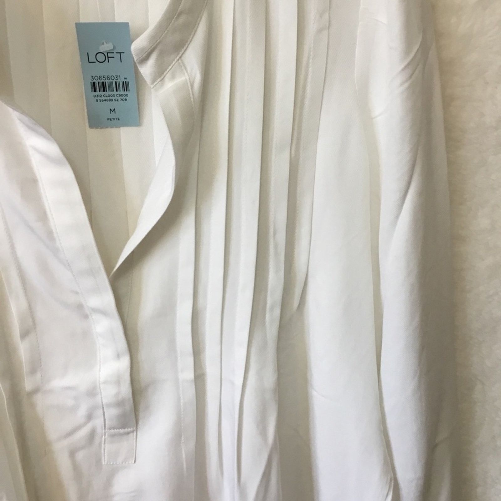 Loft Loft White Split Neck Tunic Blouse with Pintuck Details Size S / US 4 / IT 40 - 6 Thumbnail