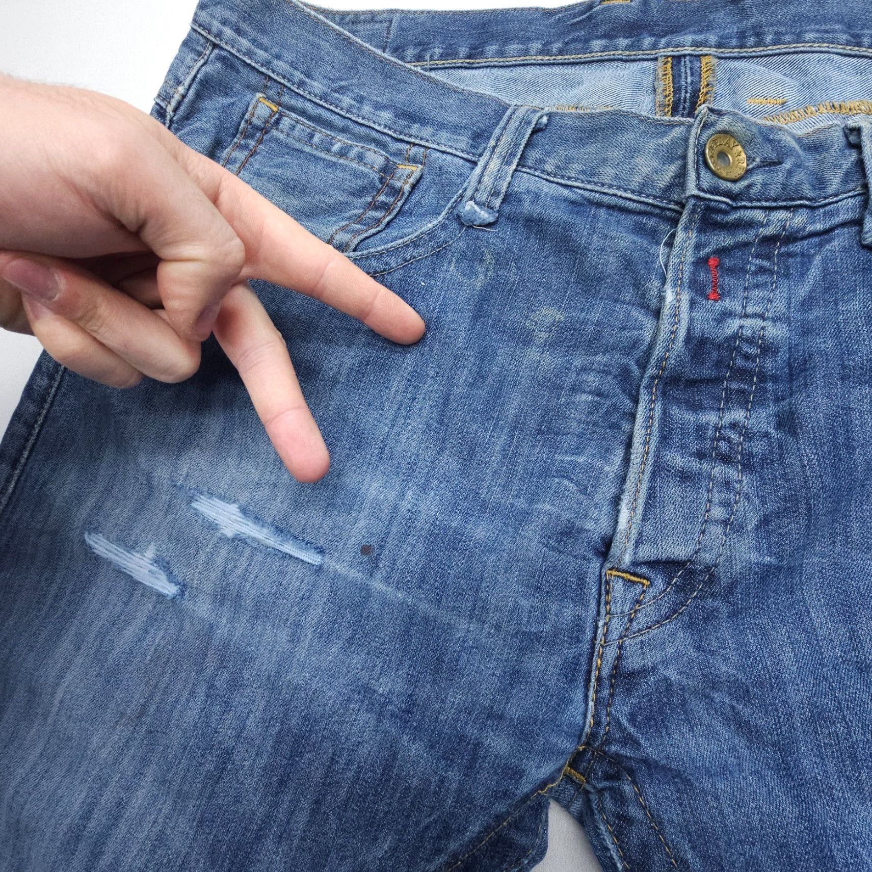 Replay VINTAGE Replay Jeans 38x29 90s Straight Button Fly Denim Blue Mens Regular 5-Pocket Distressed Rock Street Distressed Size US 38 / EU 54 - 5 Thumbnail
