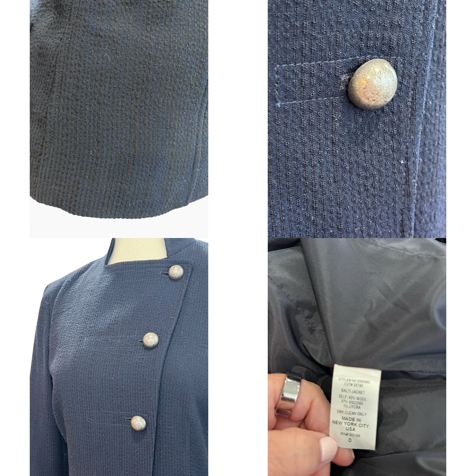 Vintage Garfield & Marks Women's Navy Blue Textured Jacket Asymmetrical Button Size 0 Size XS / US 0-2 / IT 36-38 - 8 Thumbnail